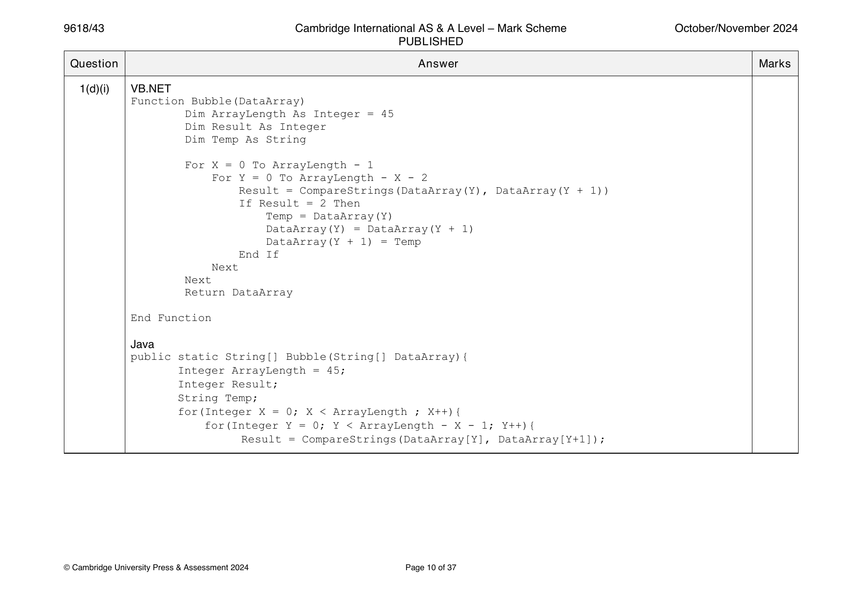 9618-2024-on-43-q01 official mark scheme page