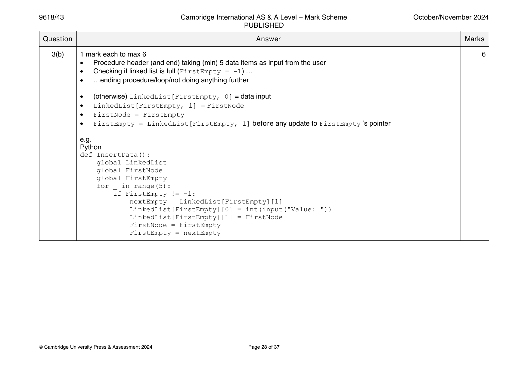 9618-2024-on-43-q03 official mark scheme page