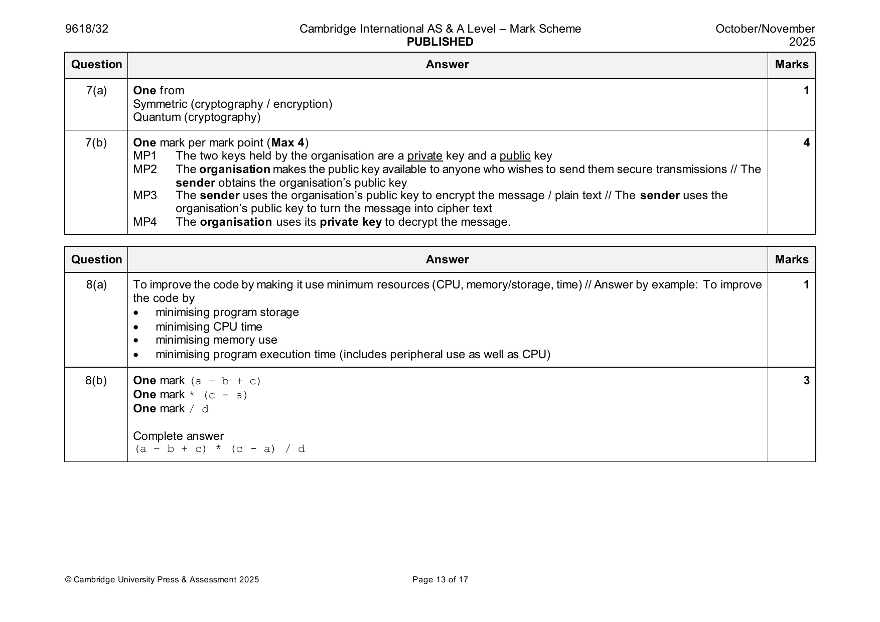 9618-2025-on-32-q08 official mark scheme page