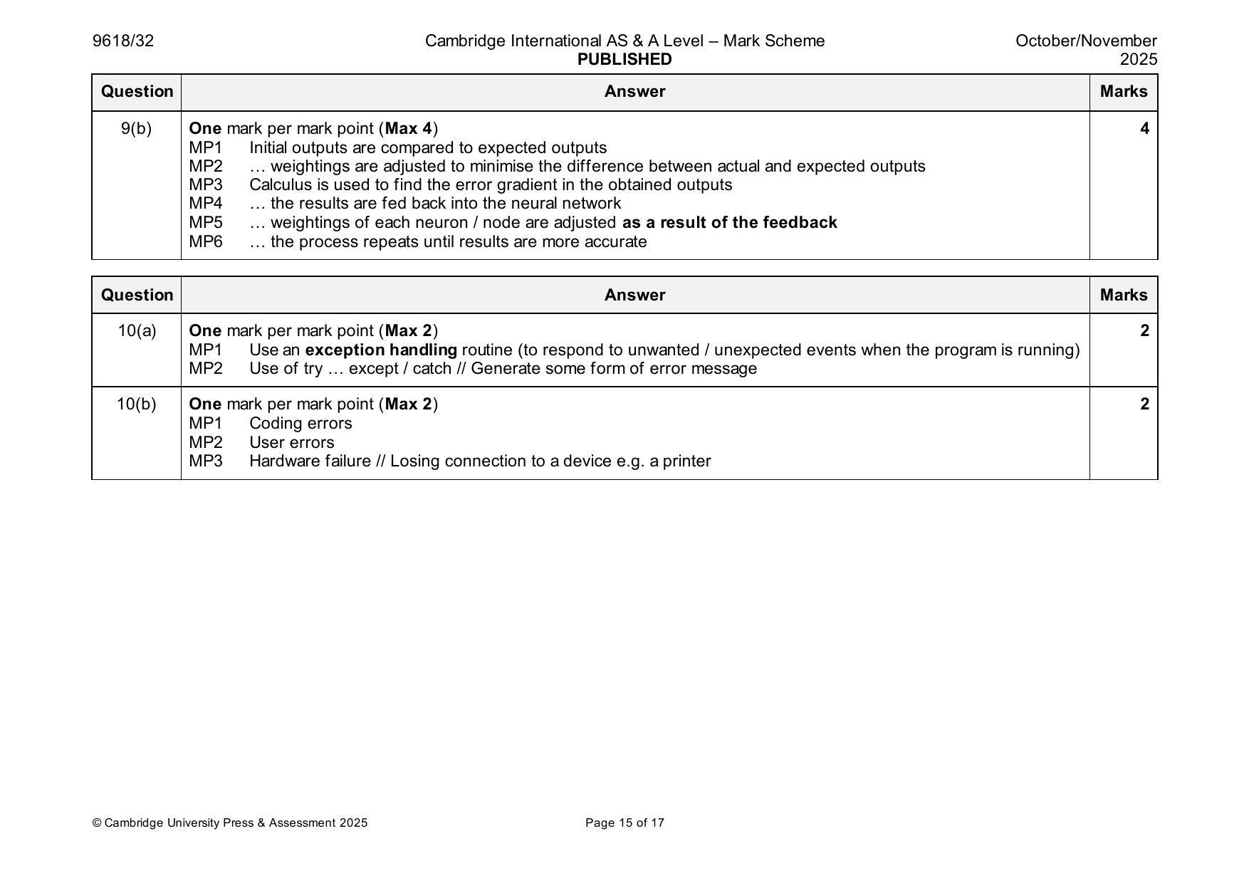 9618-2025-on-32-q10 official mark scheme page