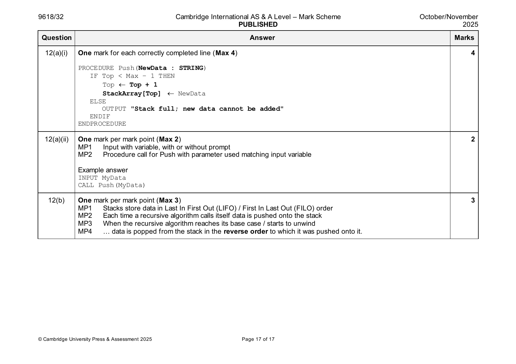9618-2025-on-32-q12 official mark scheme page