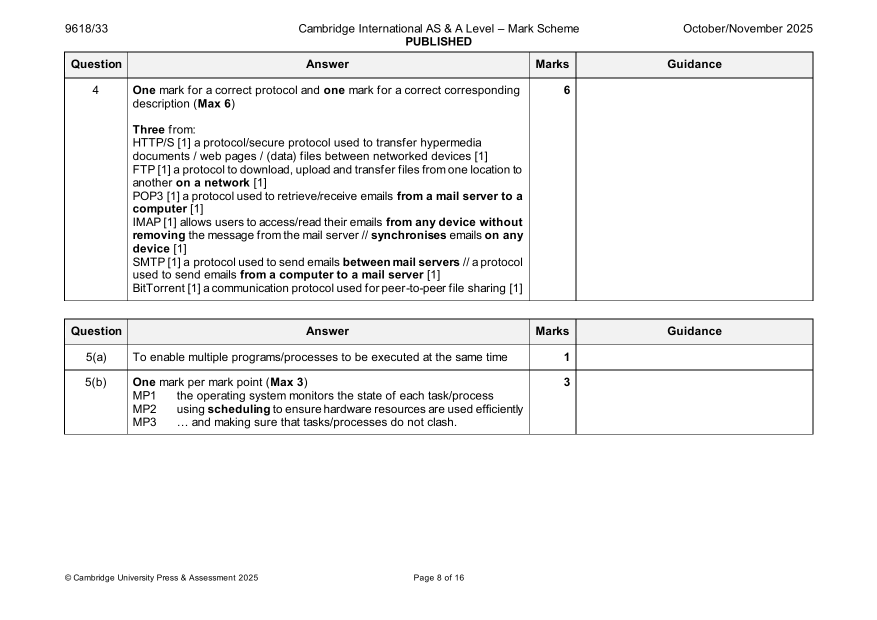 9618-2025-on-33-q05 official mark scheme page