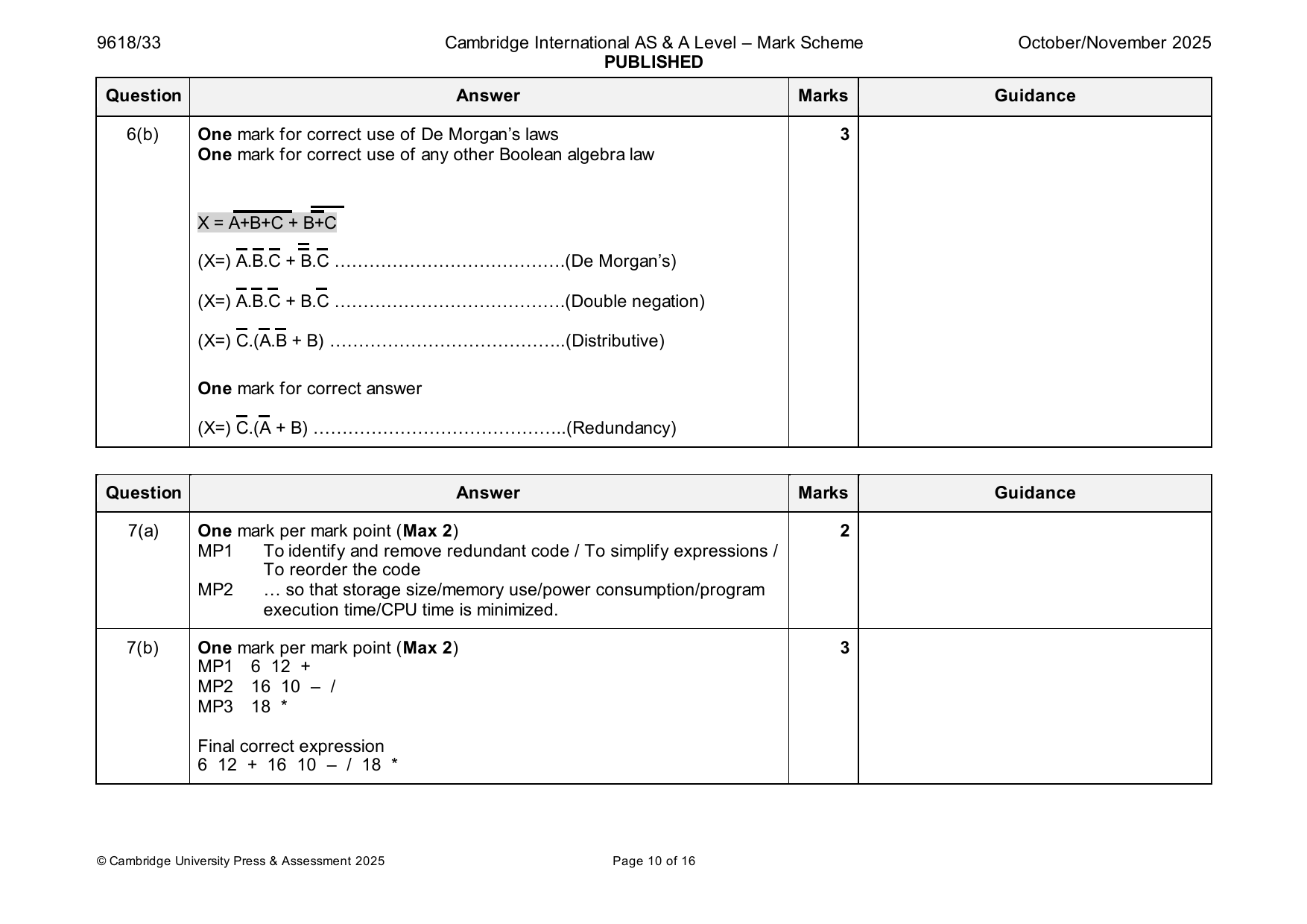 9618-2025-on-33-q07 official mark scheme page