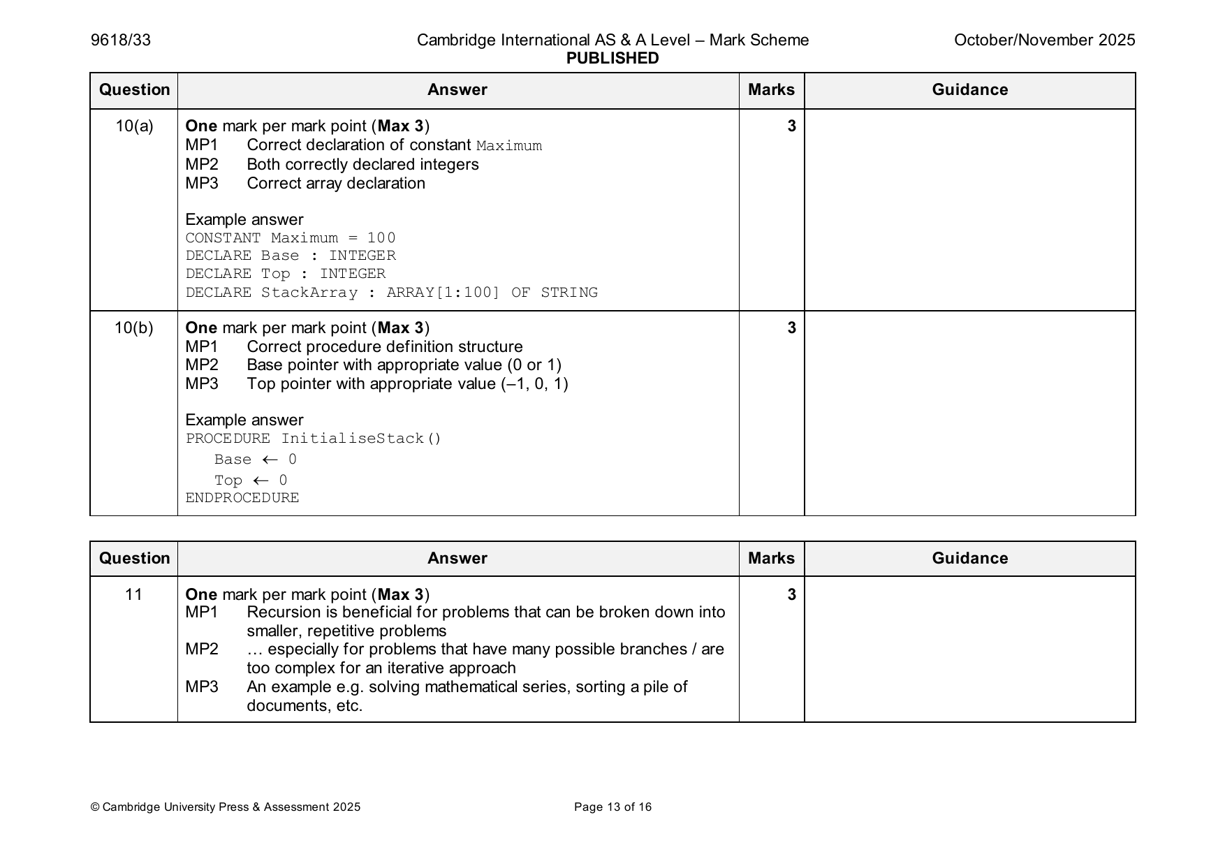 9618-2025-on-33-q10 official mark scheme page