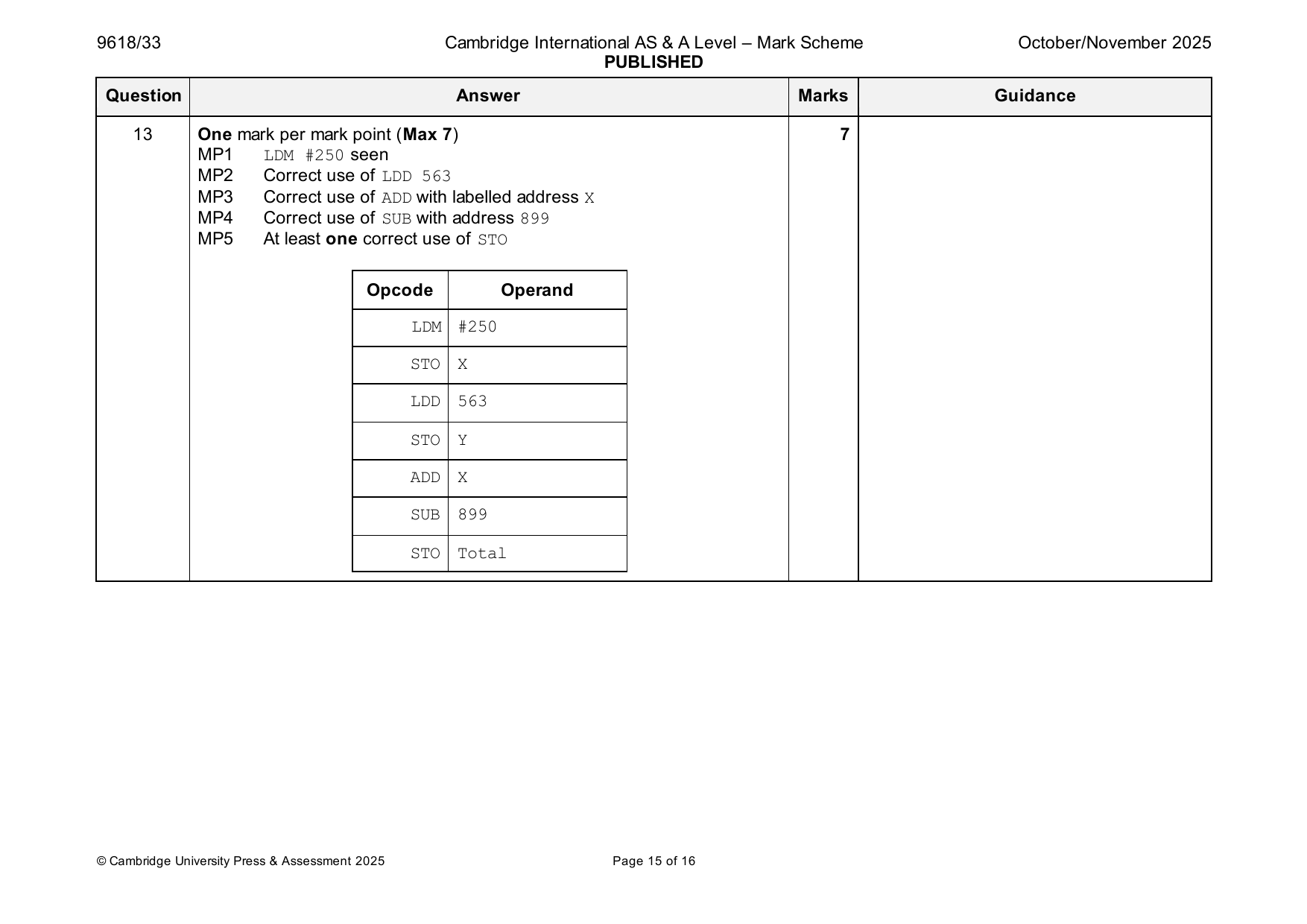 9618-2025-on-33-q13 official mark scheme page