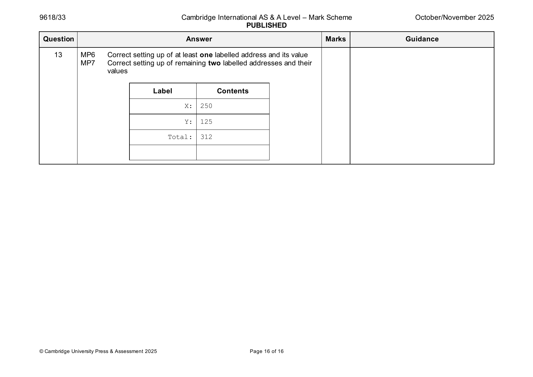 9618-2025-on-33-q13 official mark scheme page
