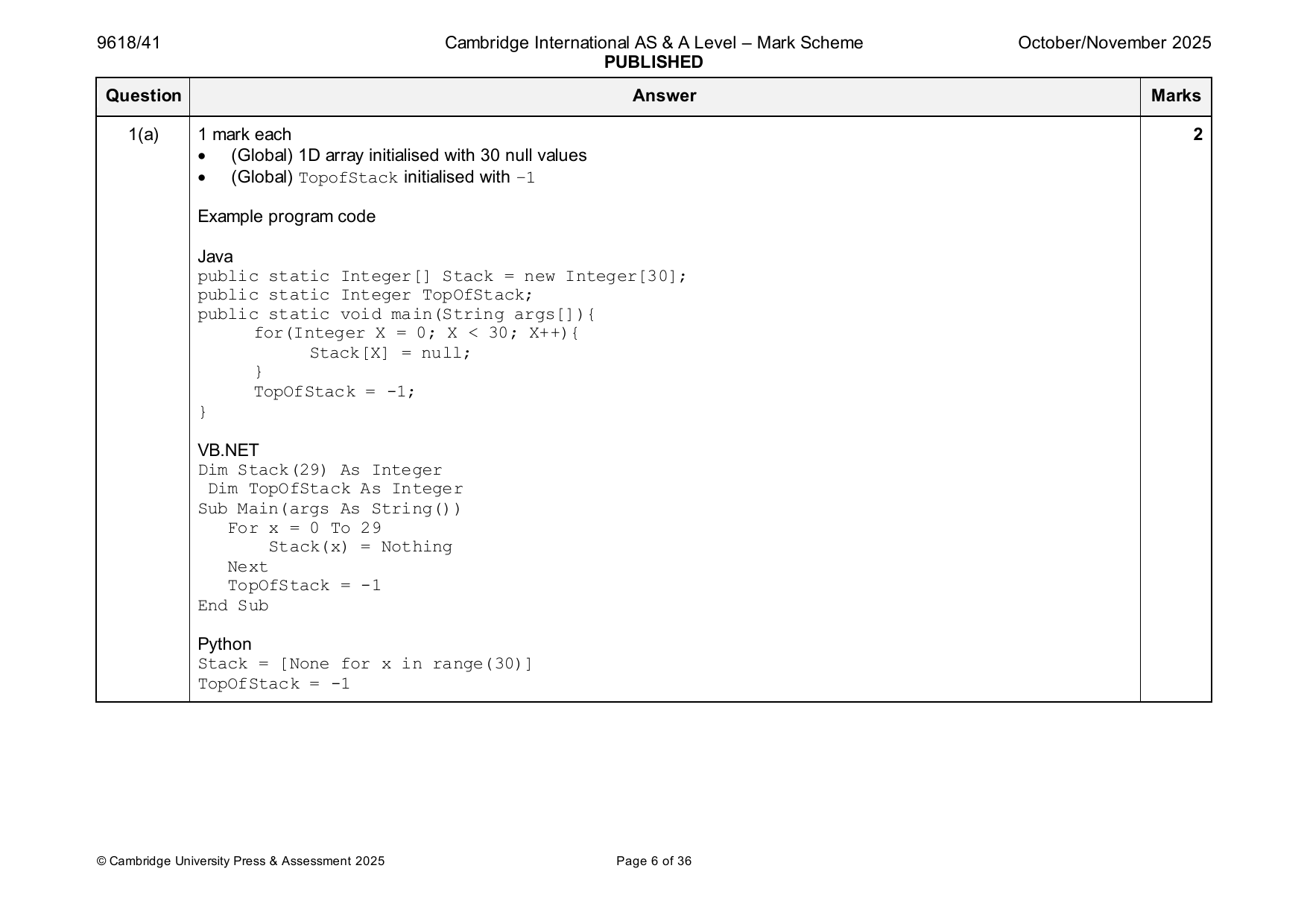 9618-2025-on-41-q01 official mark scheme page