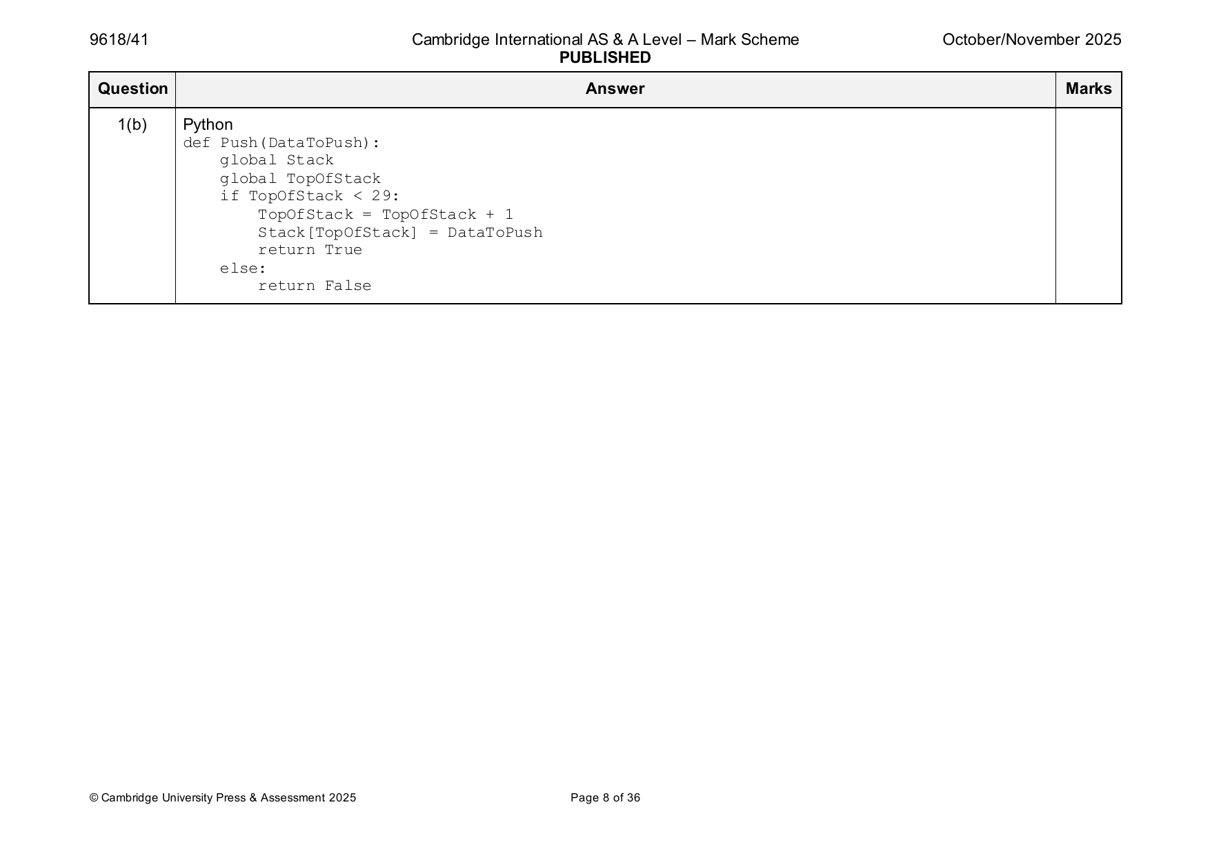 9618-2025-on-41-q01 official mark scheme page