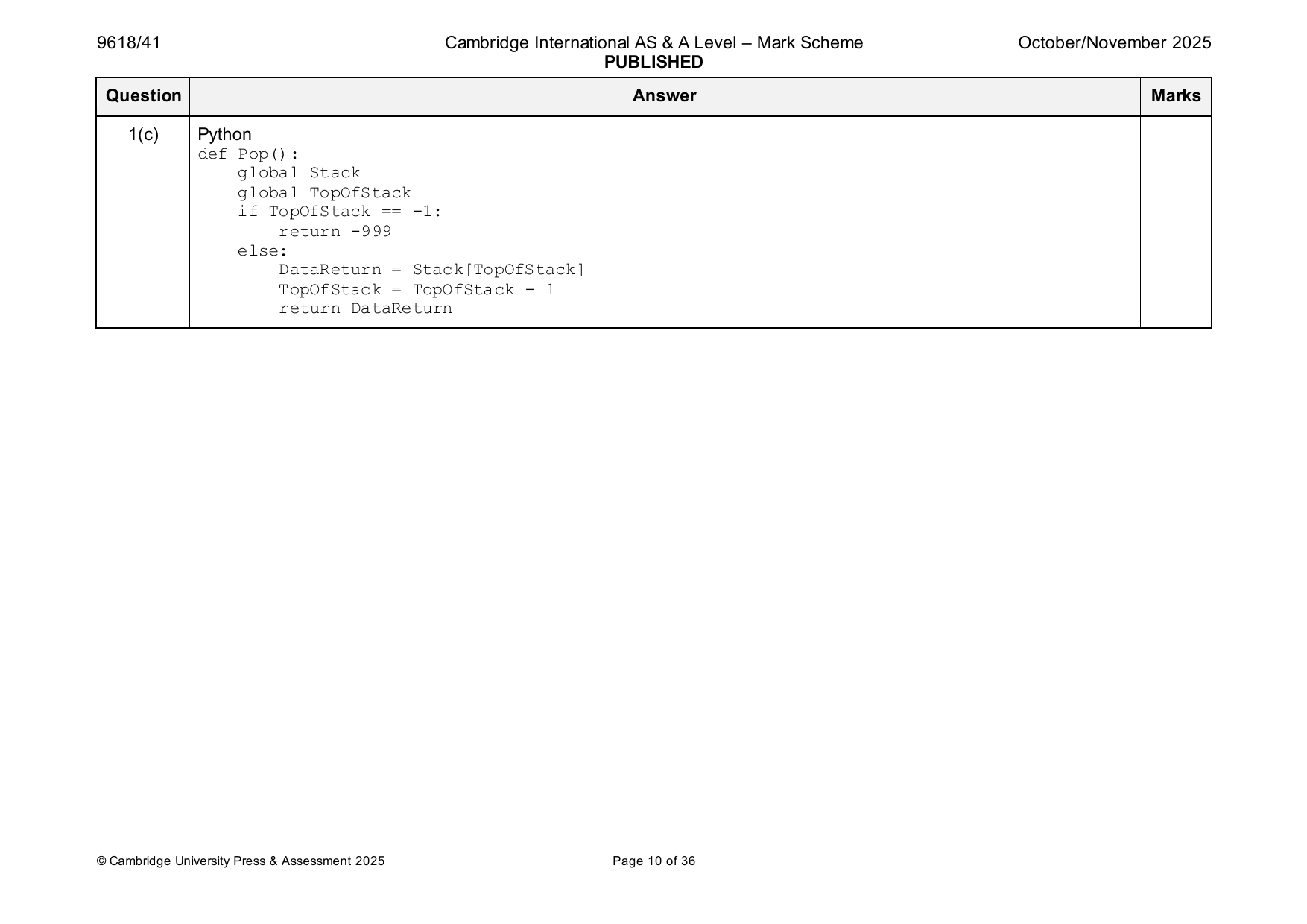 9618-2025-on-41-q01 official mark scheme page