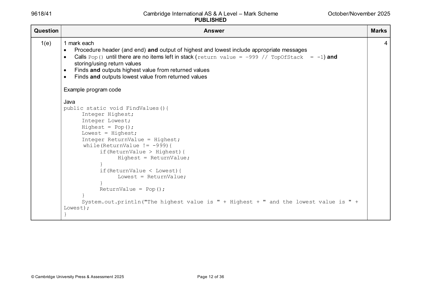 9618-2025-on-41-q01 official mark scheme page