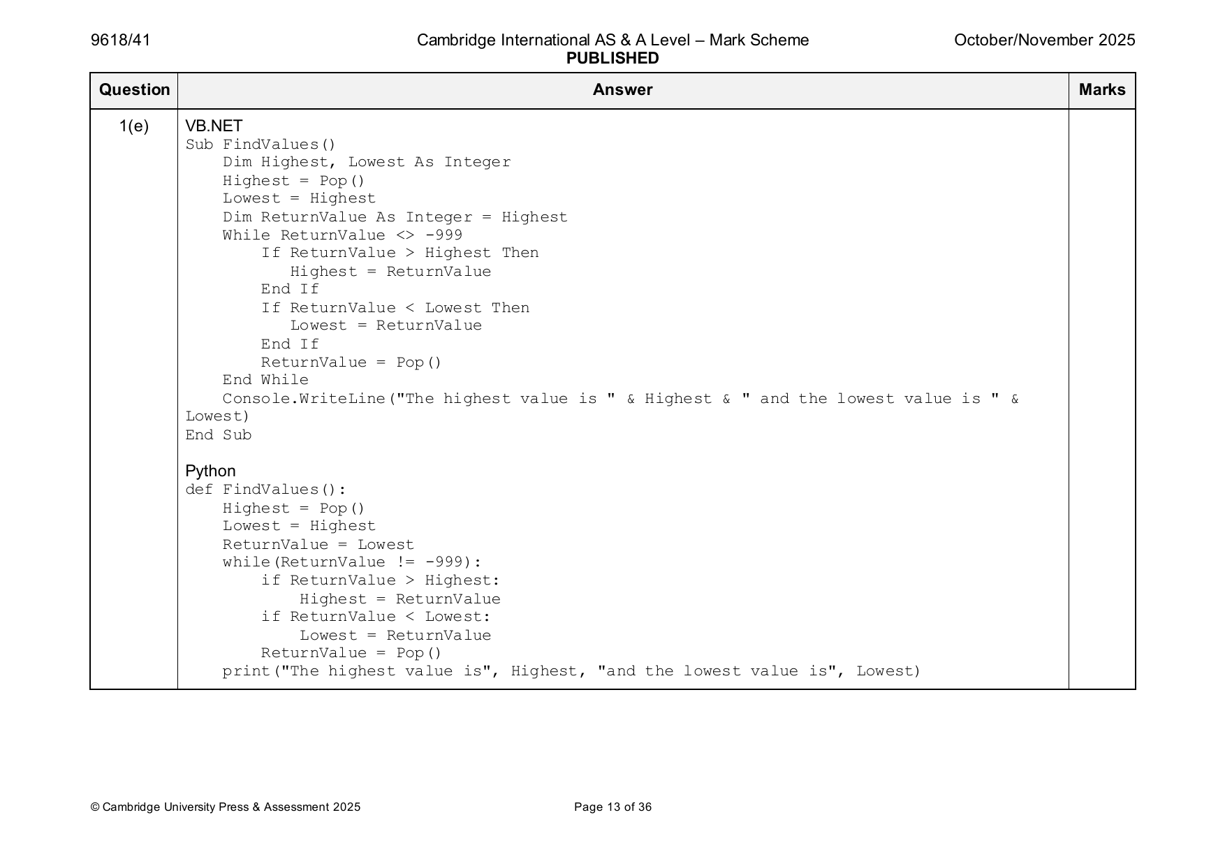9618-2025-on-41-q01 official mark scheme page