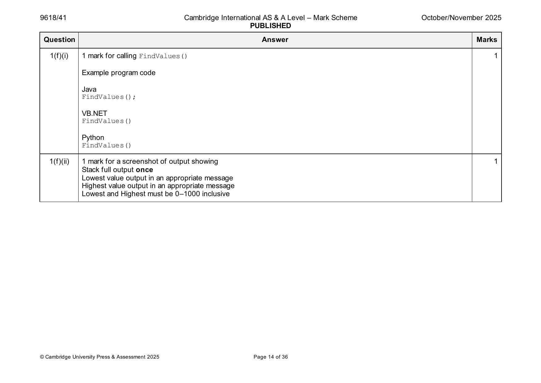 9618-2025-on-41-q01 official mark scheme page