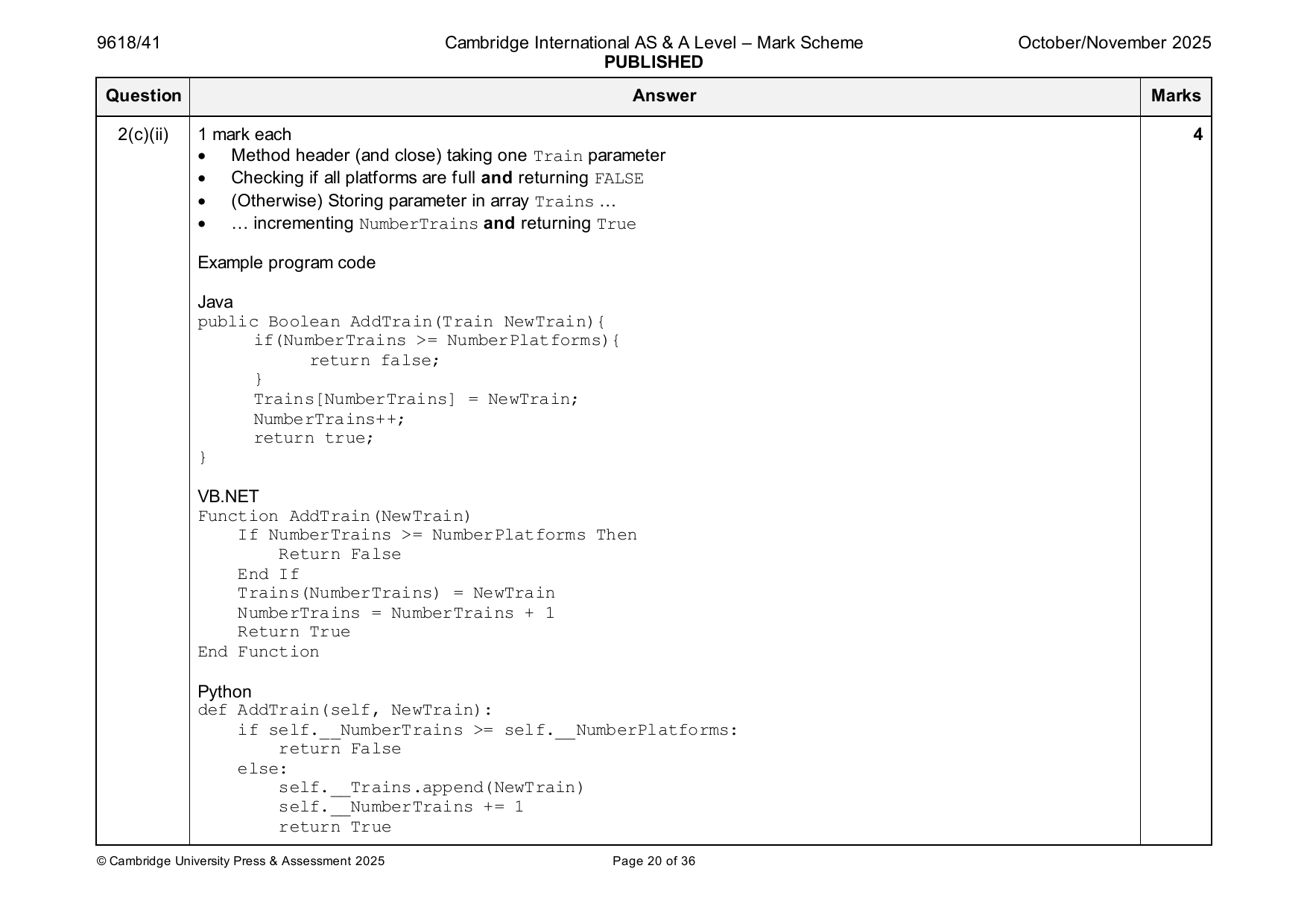 9618-2025-on-41-q02 official mark scheme page
