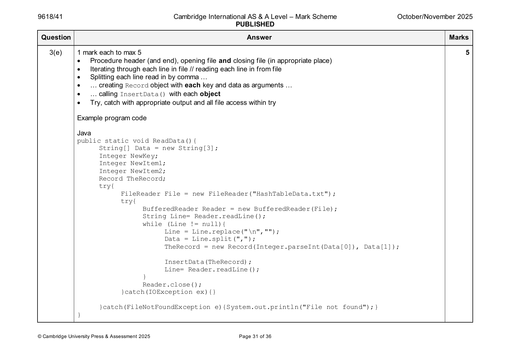 9618-2025-on-41-q03 official mark scheme page