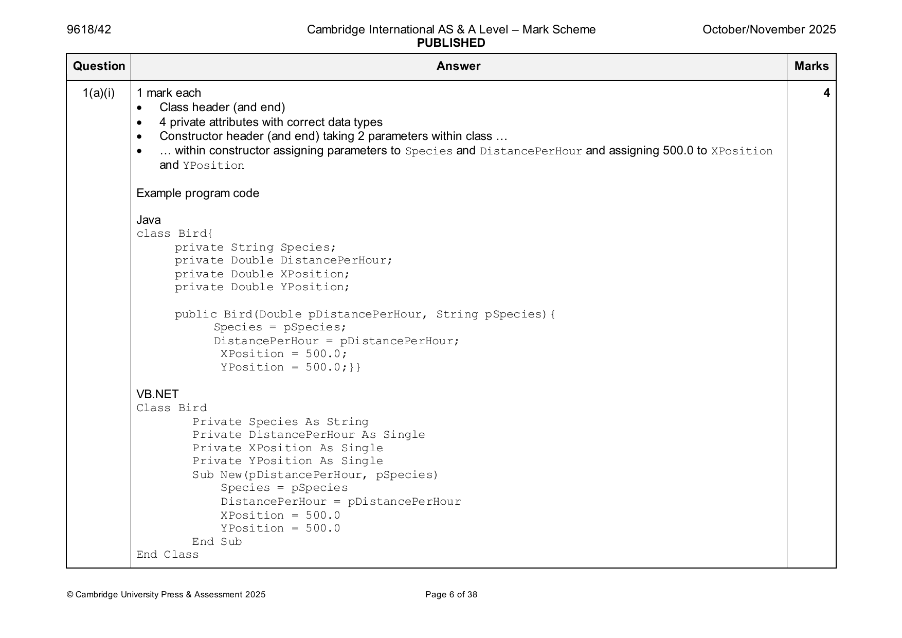 9618-2025-on-42-q01 official mark scheme page