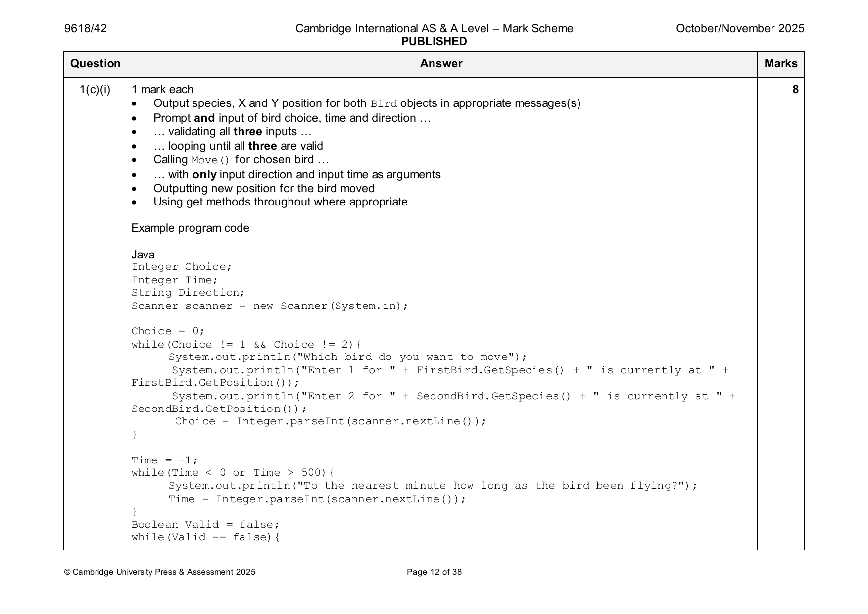 9618-2025-on-42-q01 official mark scheme page
