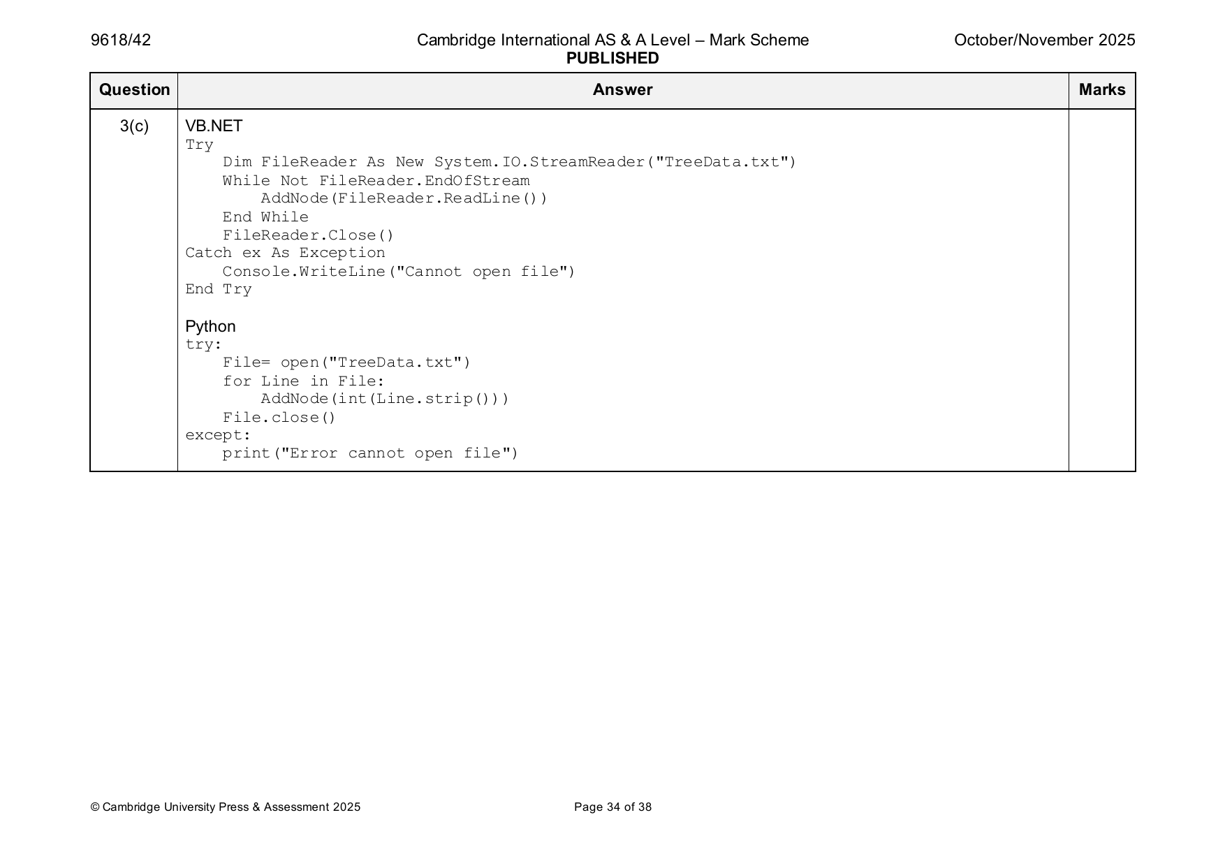 9618-2025-on-42-q03 official mark scheme page