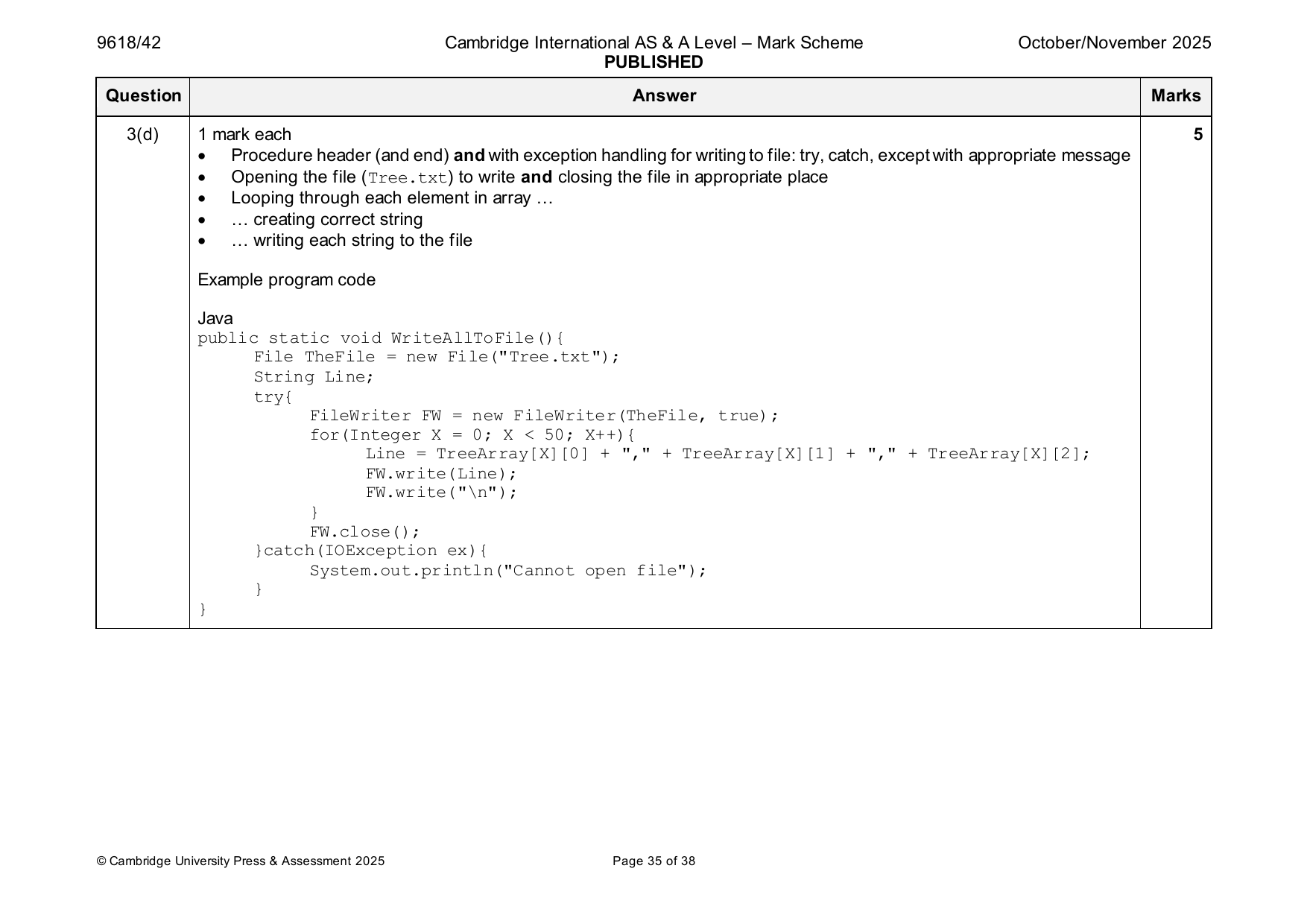 9618-2025-on-42-q03 official mark scheme page
