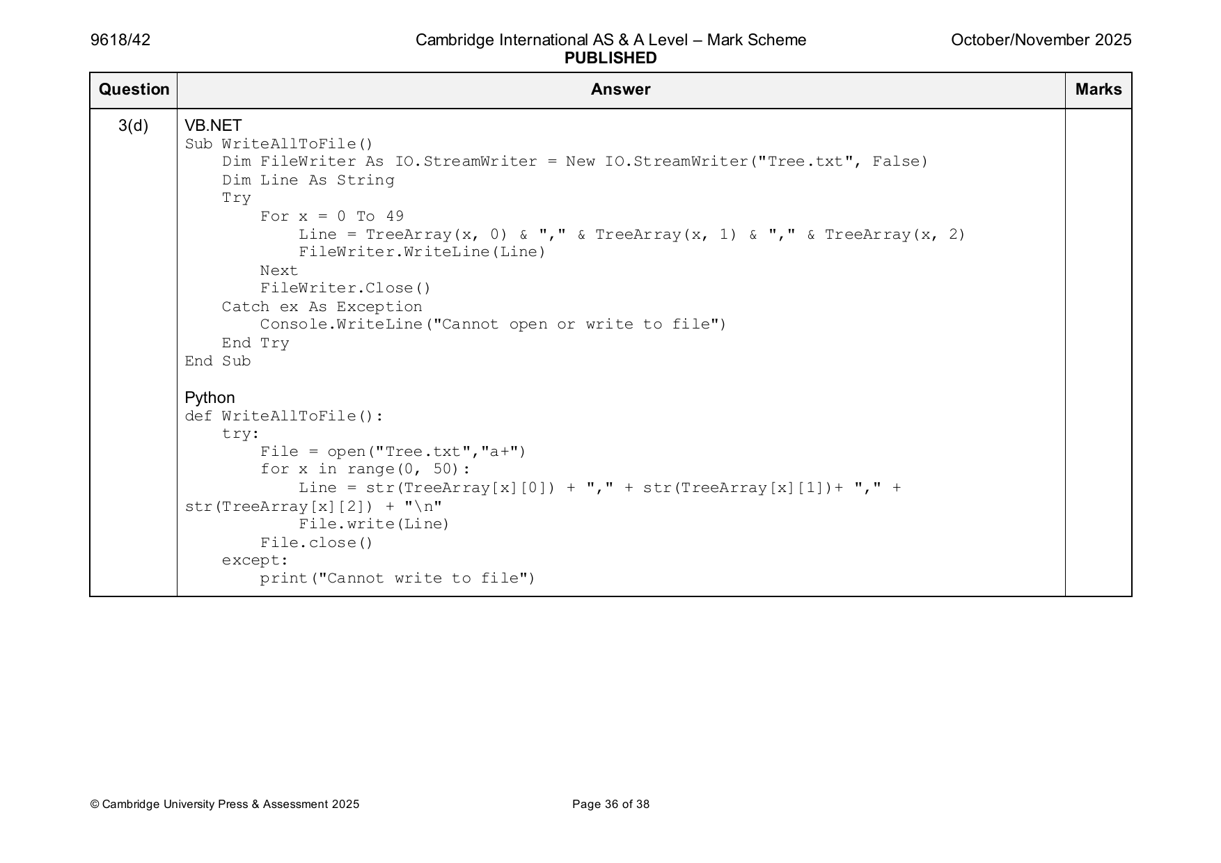 9618-2025-on-42-q03 official mark scheme page
