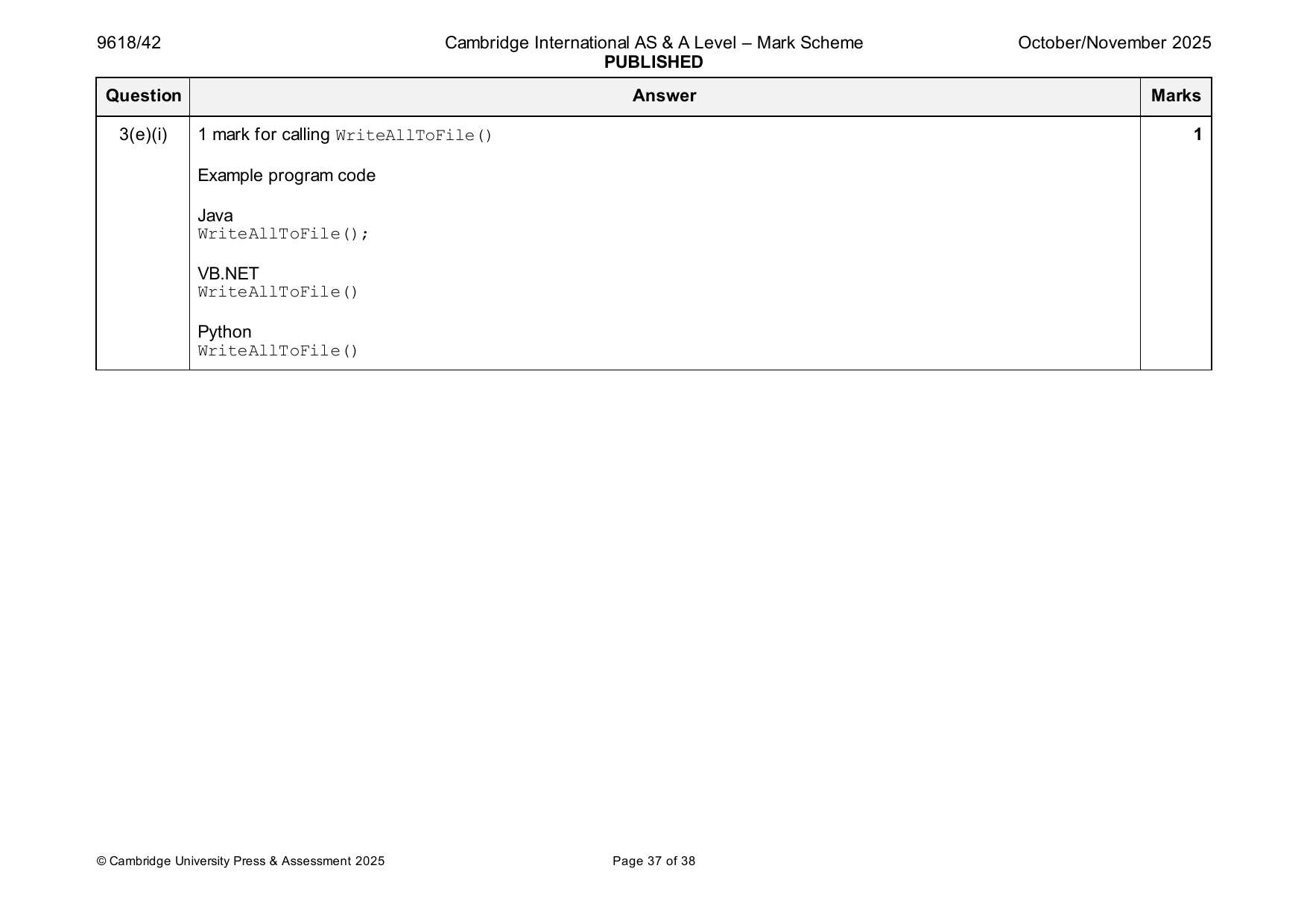 9618-2025-on-42-q03 official mark scheme page