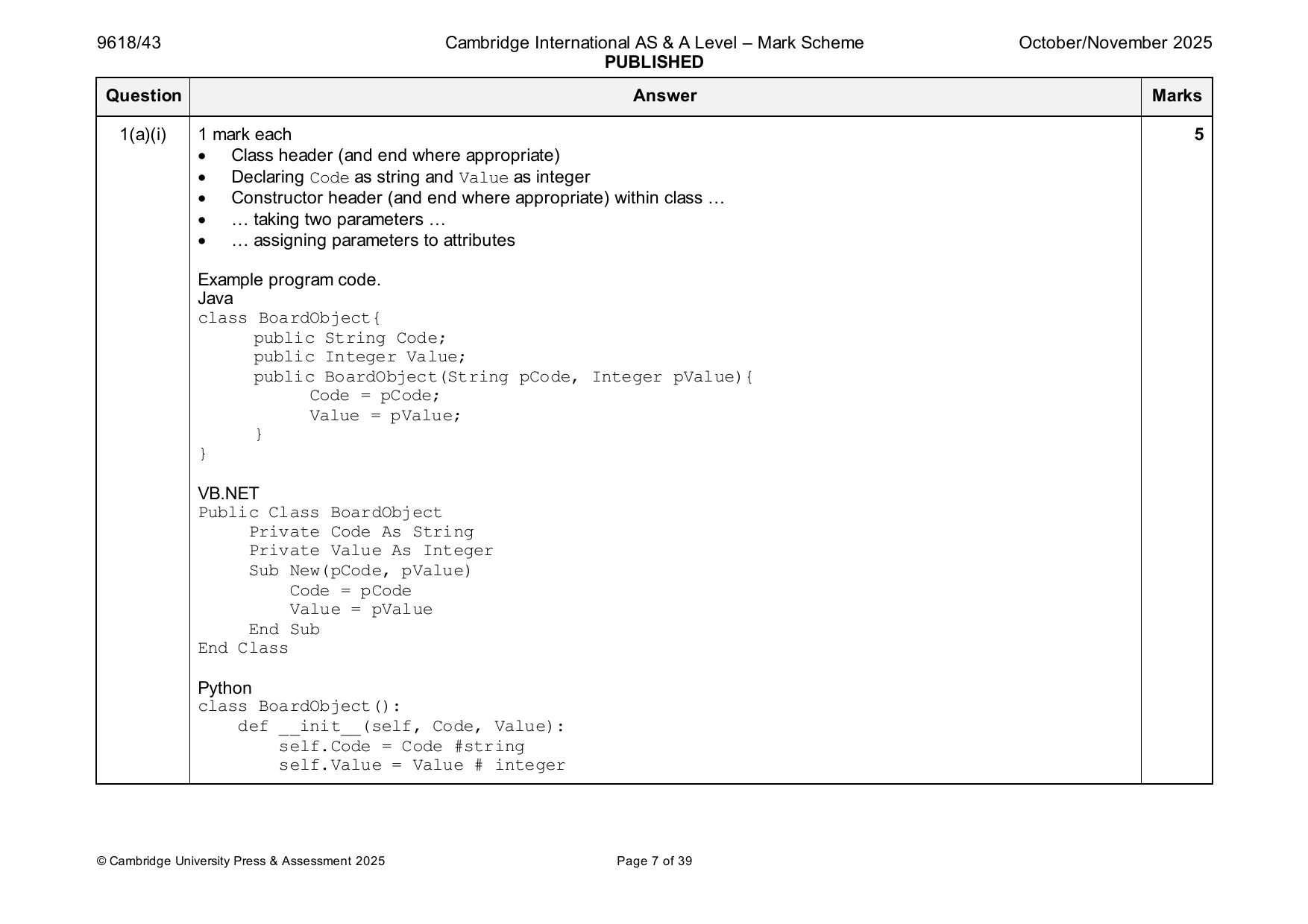 9618-2025-on-43-q01 official mark scheme page