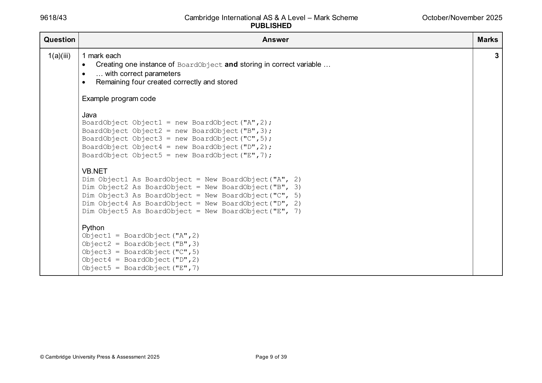 9618-2025-on-43-q01 official mark scheme page