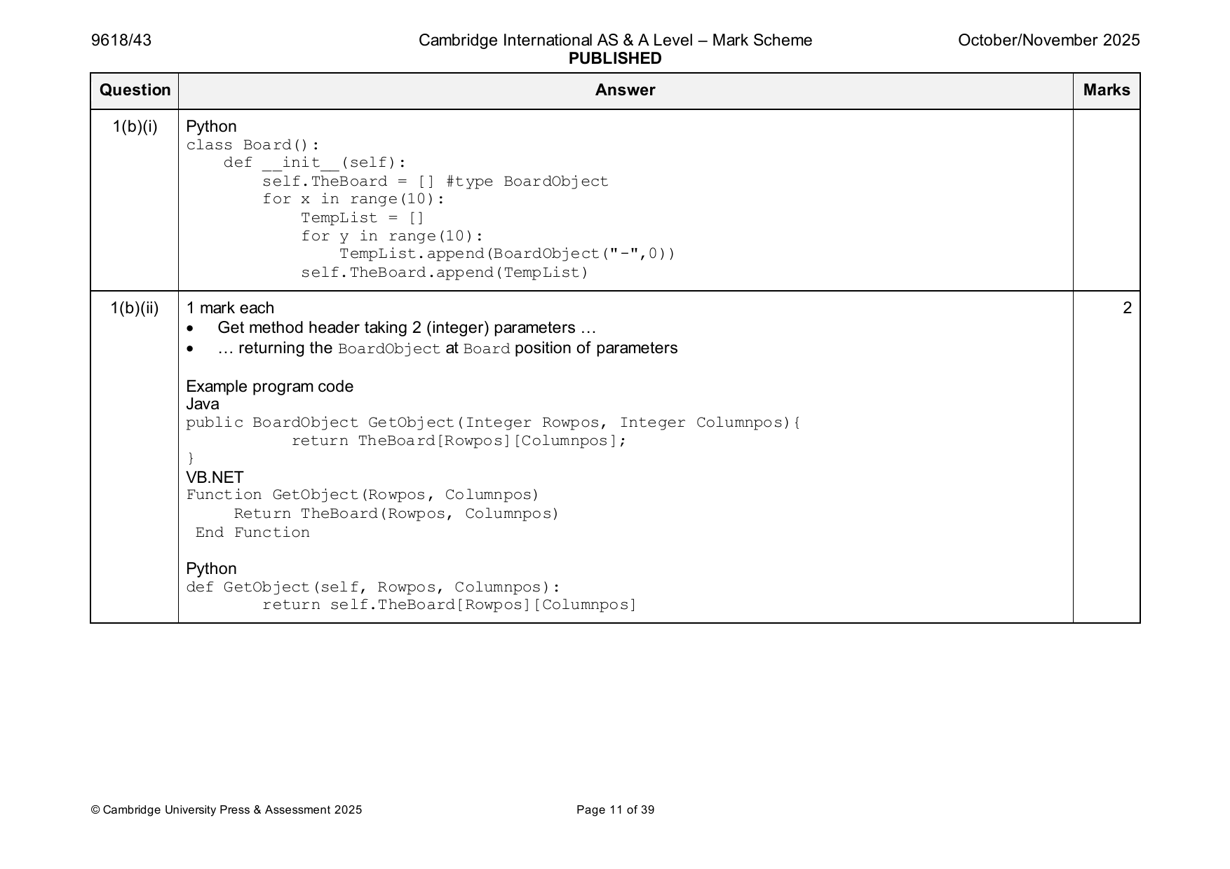9618-2025-on-43-q01 official mark scheme page