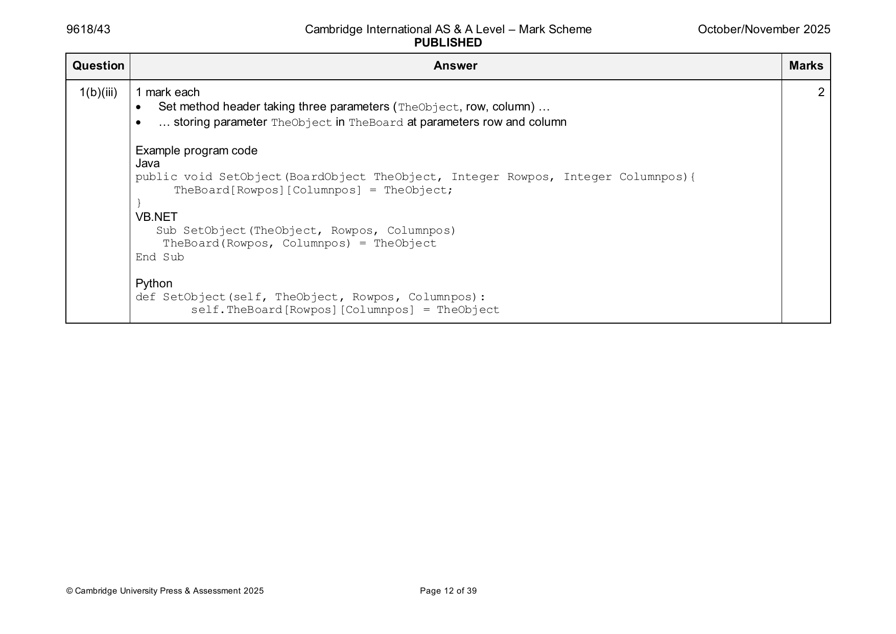 9618-2025-on-43-q01 official mark scheme page