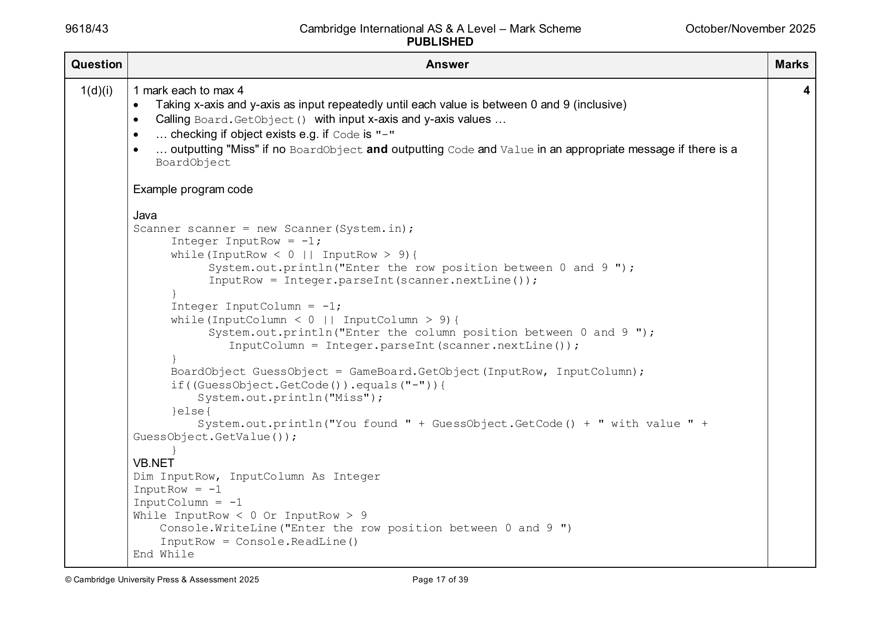 9618-2025-on-43-q01 official mark scheme page