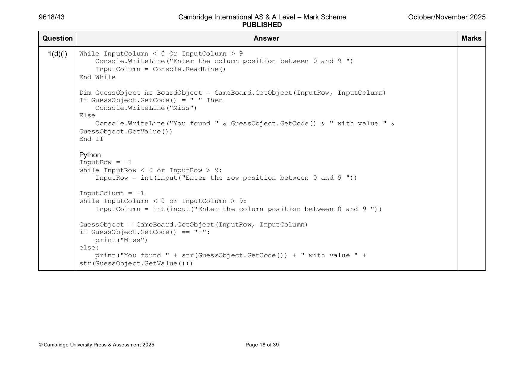 9618-2025-on-43-q01 official mark scheme page