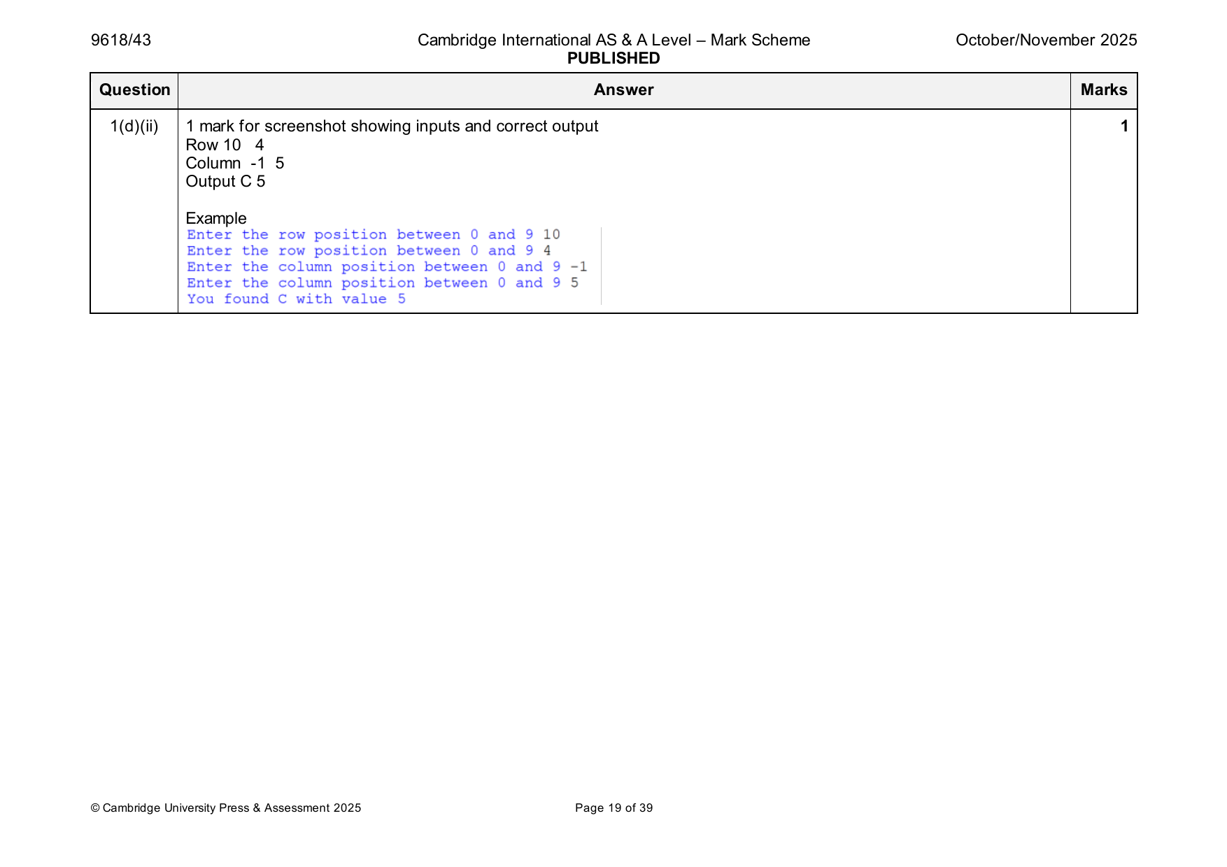 9618-2025-on-43-q01 official mark scheme page