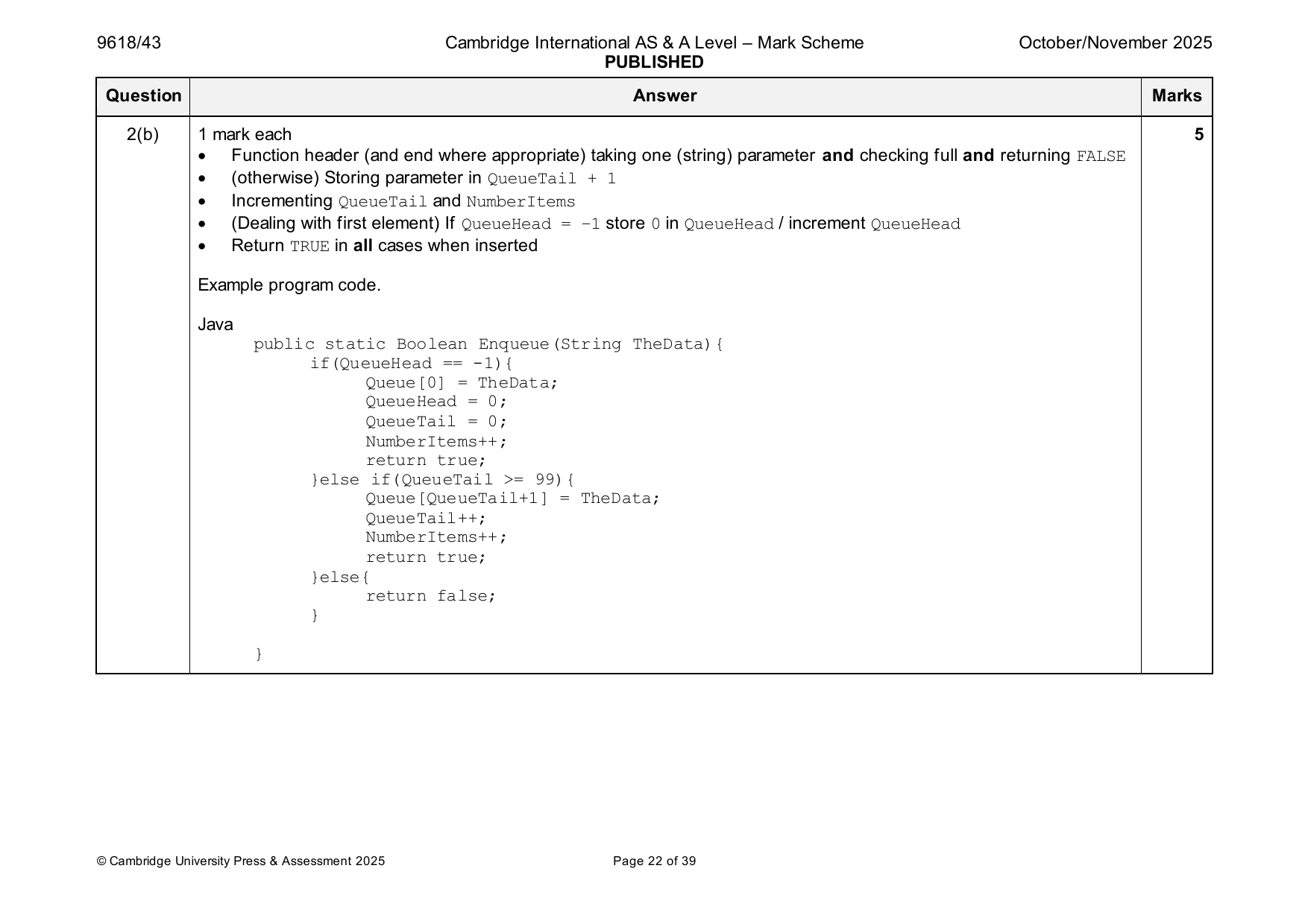 9618-2025-on-43-q02 official mark scheme page