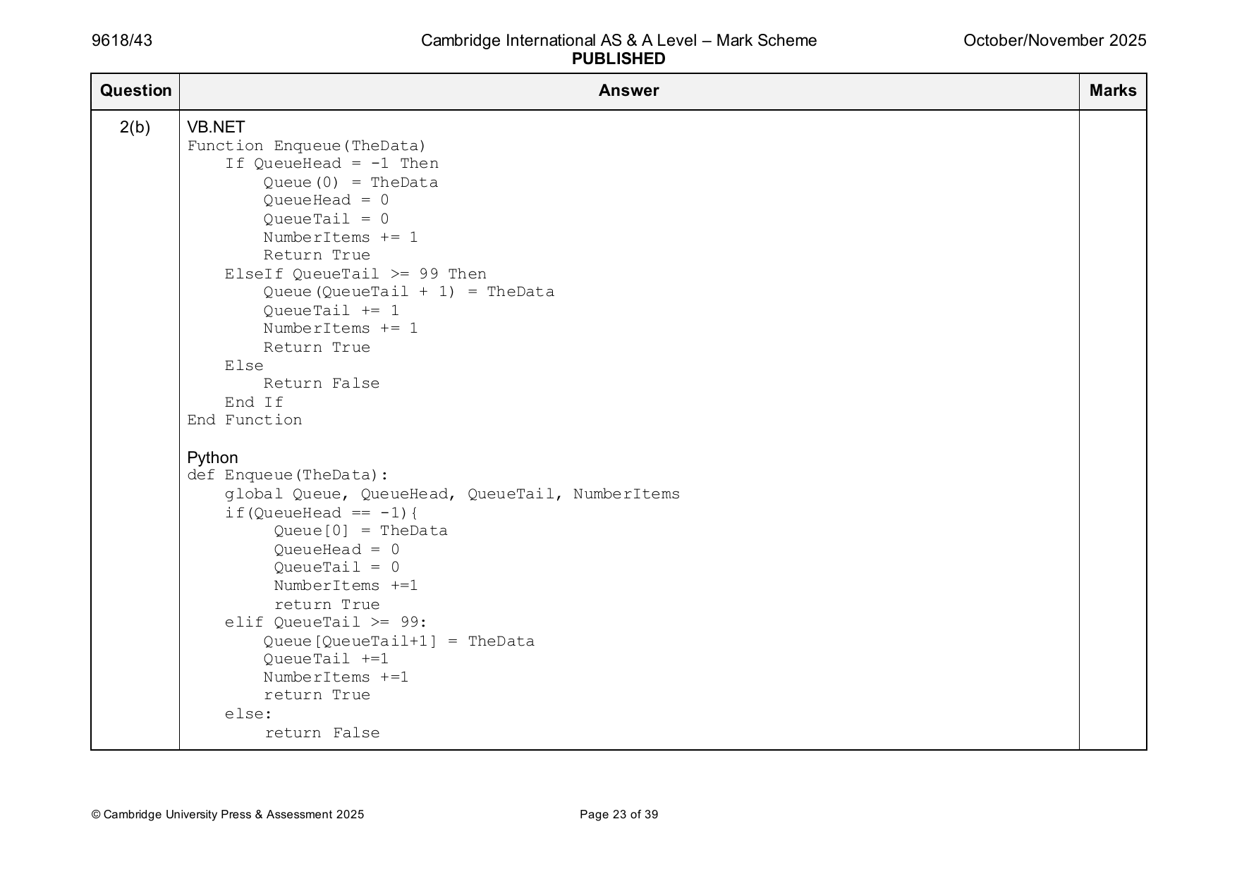 9618-2025-on-43-q02 official mark scheme page