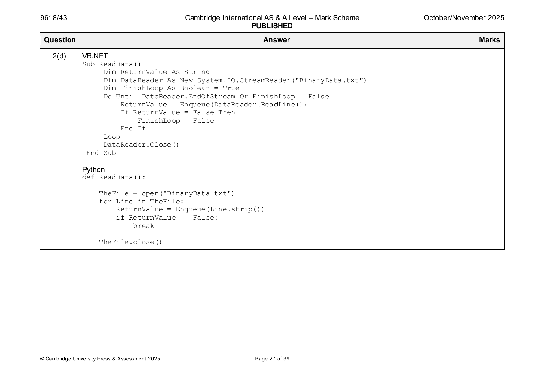 9618-2025-on-43-q02 official mark scheme page