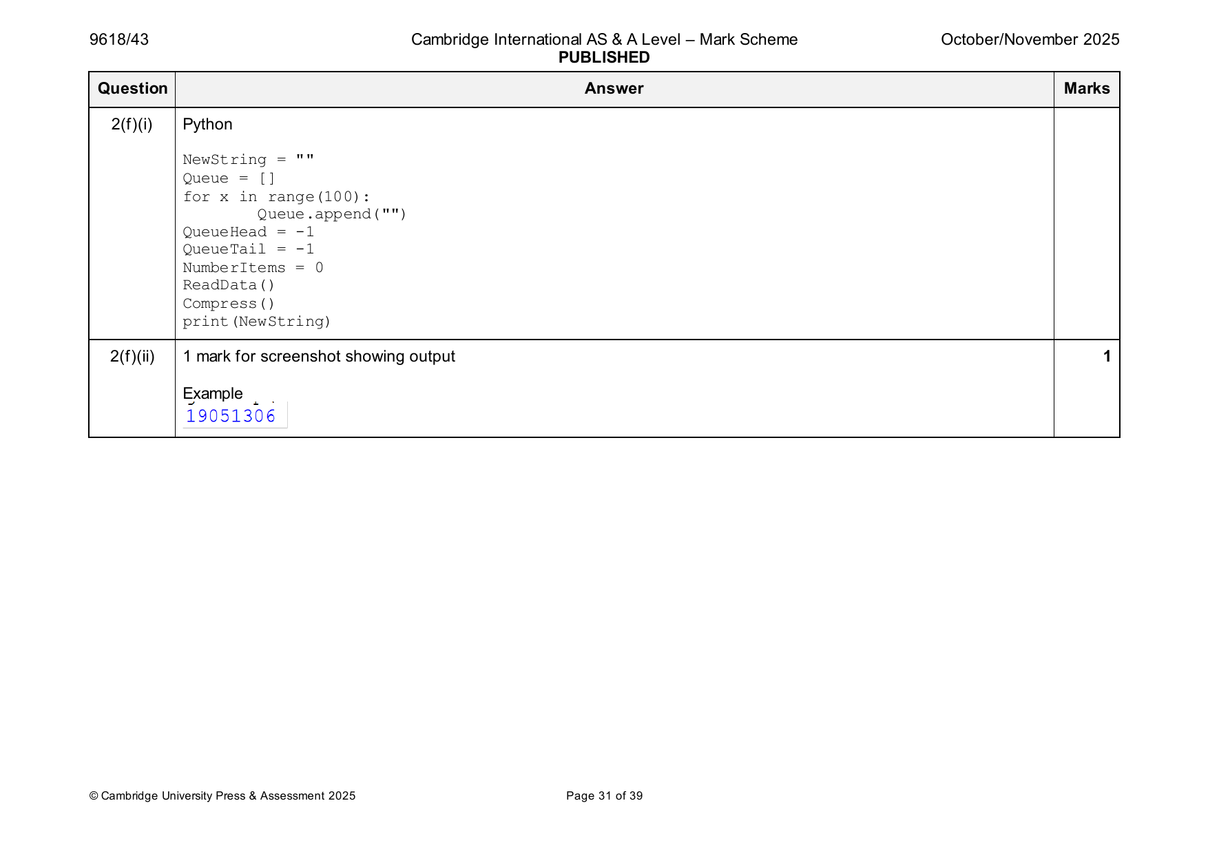9618-2025-on-43-q02 official mark scheme page