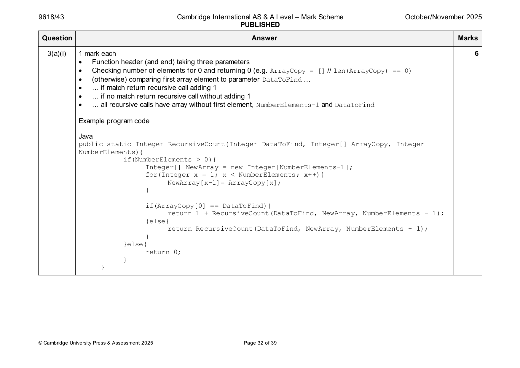 9618-2025-on-43-q03 official mark scheme page