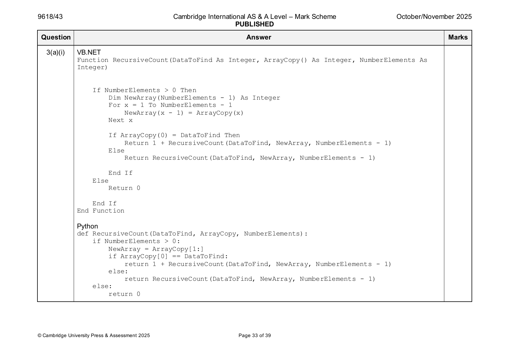 9618-2025-on-43-q03 official mark scheme page