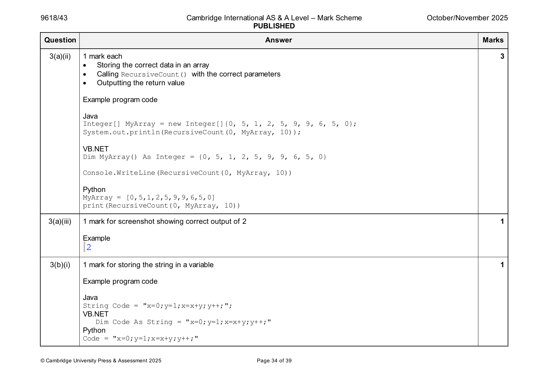 9618-2025-on-43-q03 official mark scheme page