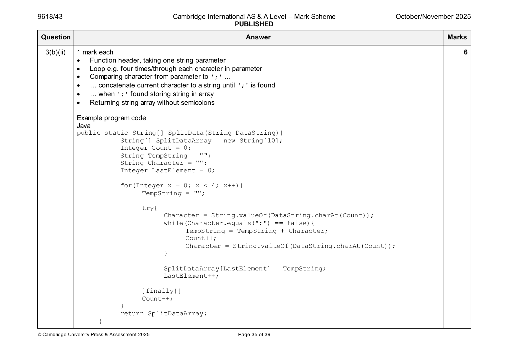 9618-2025-on-43-q03 official mark scheme page