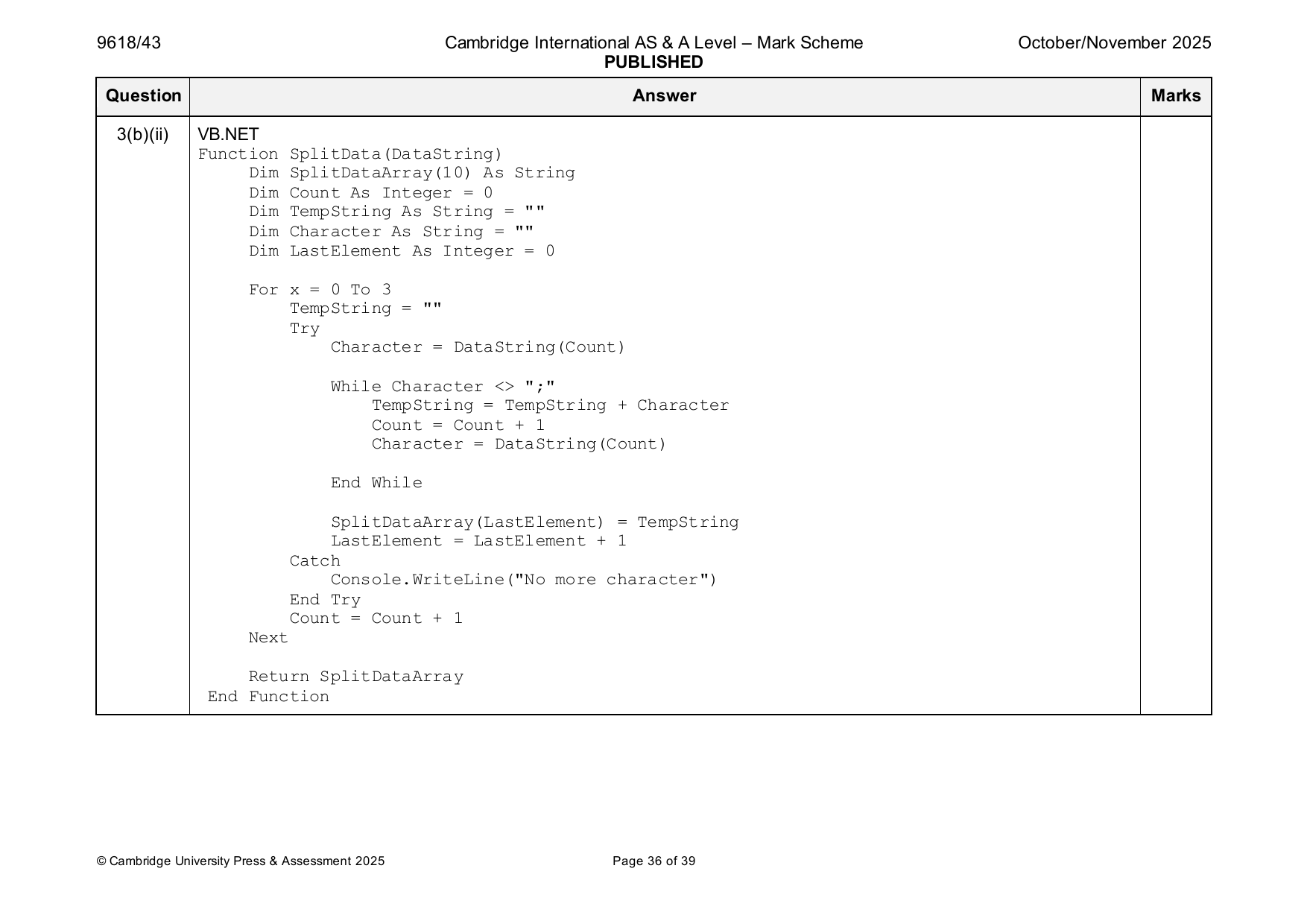 9618-2025-on-43-q03 official mark scheme page