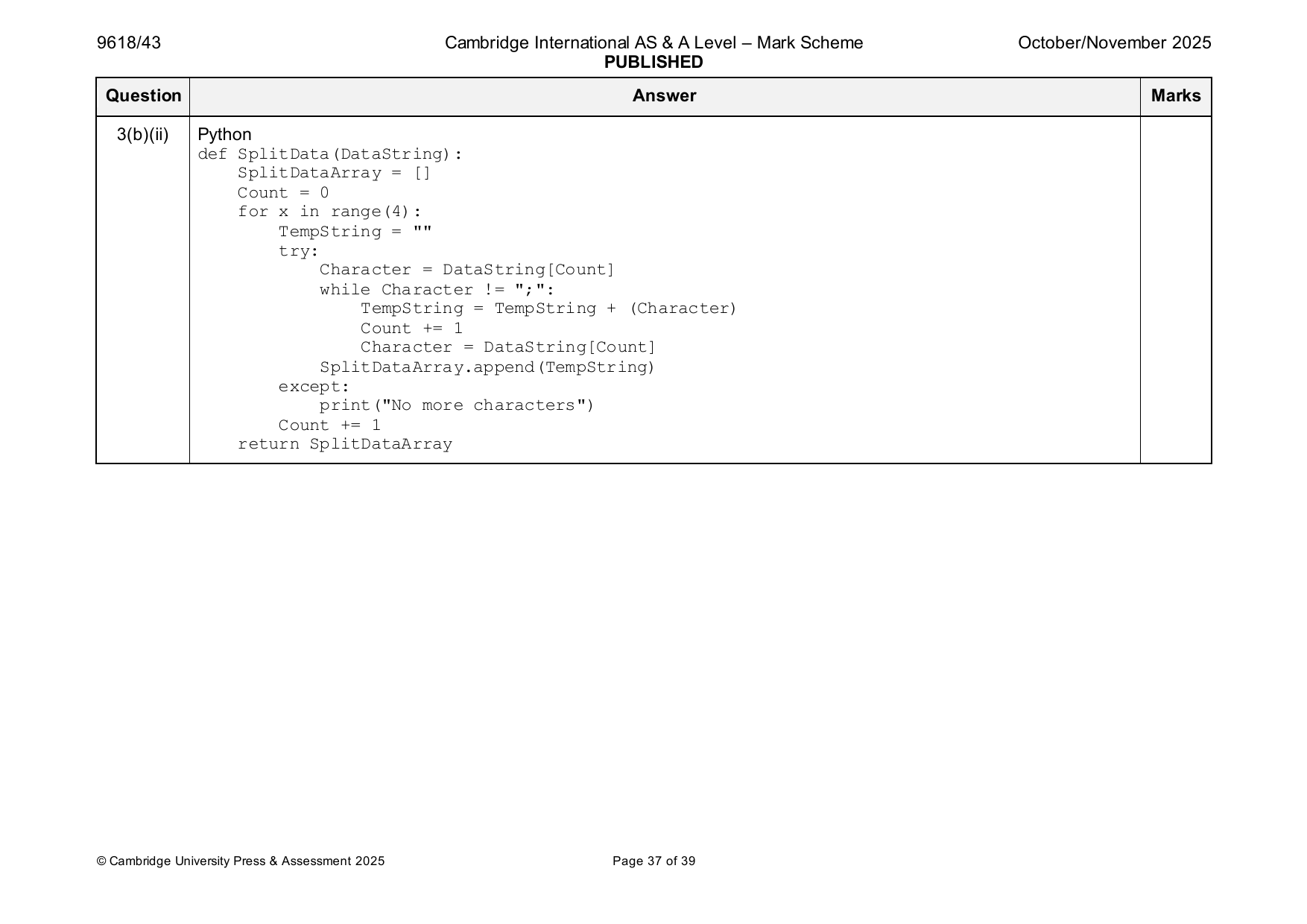9618-2025-on-43-q03 official mark scheme page