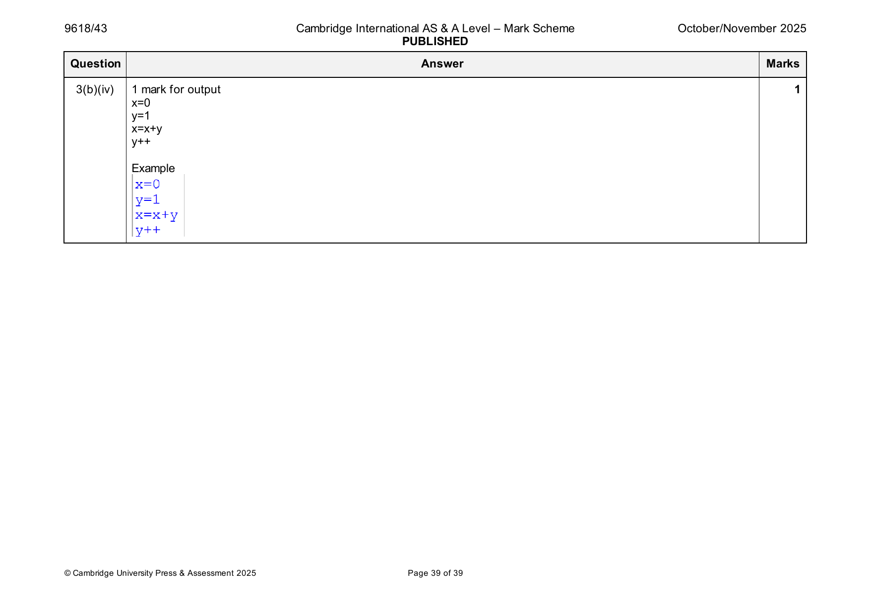 9618-2025-on-43-q03 official mark scheme page