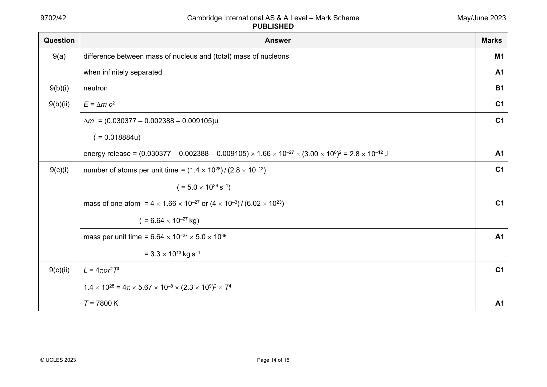 9702-2023-mj-42-q09 official mark scheme page