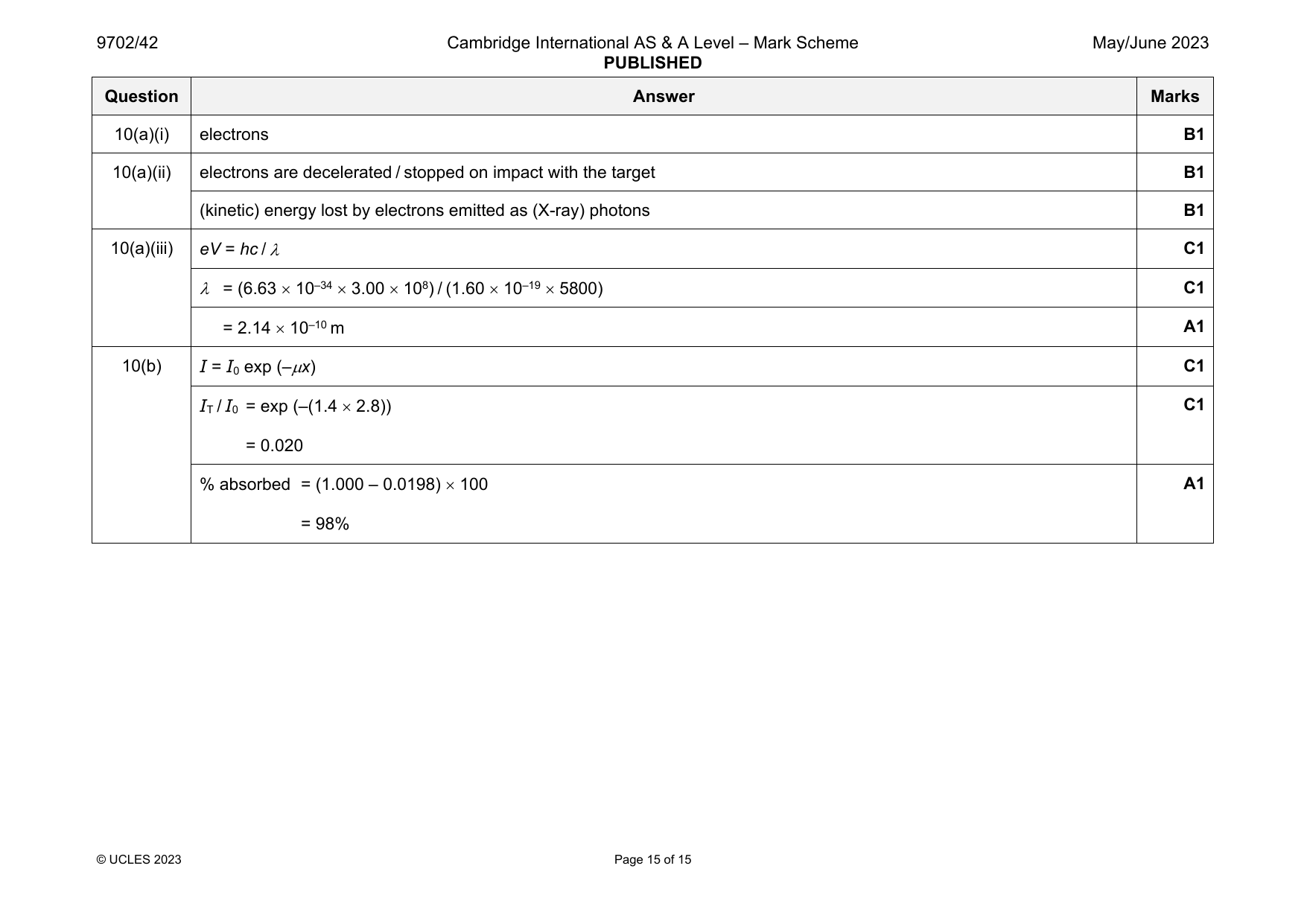9702-2023-mj-42-q10 official mark scheme page