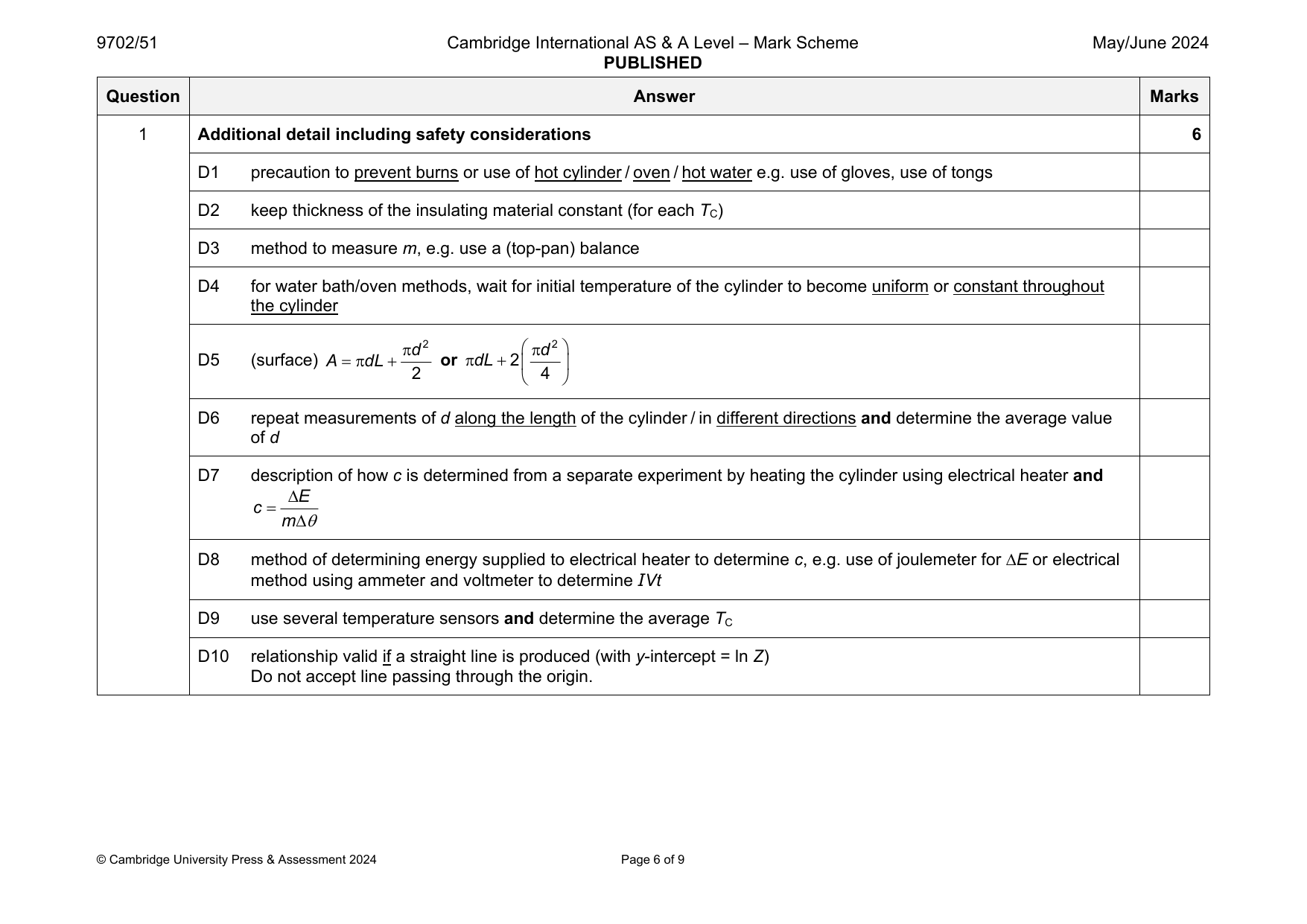 9702-2024-mj-51-q01 official mark scheme page