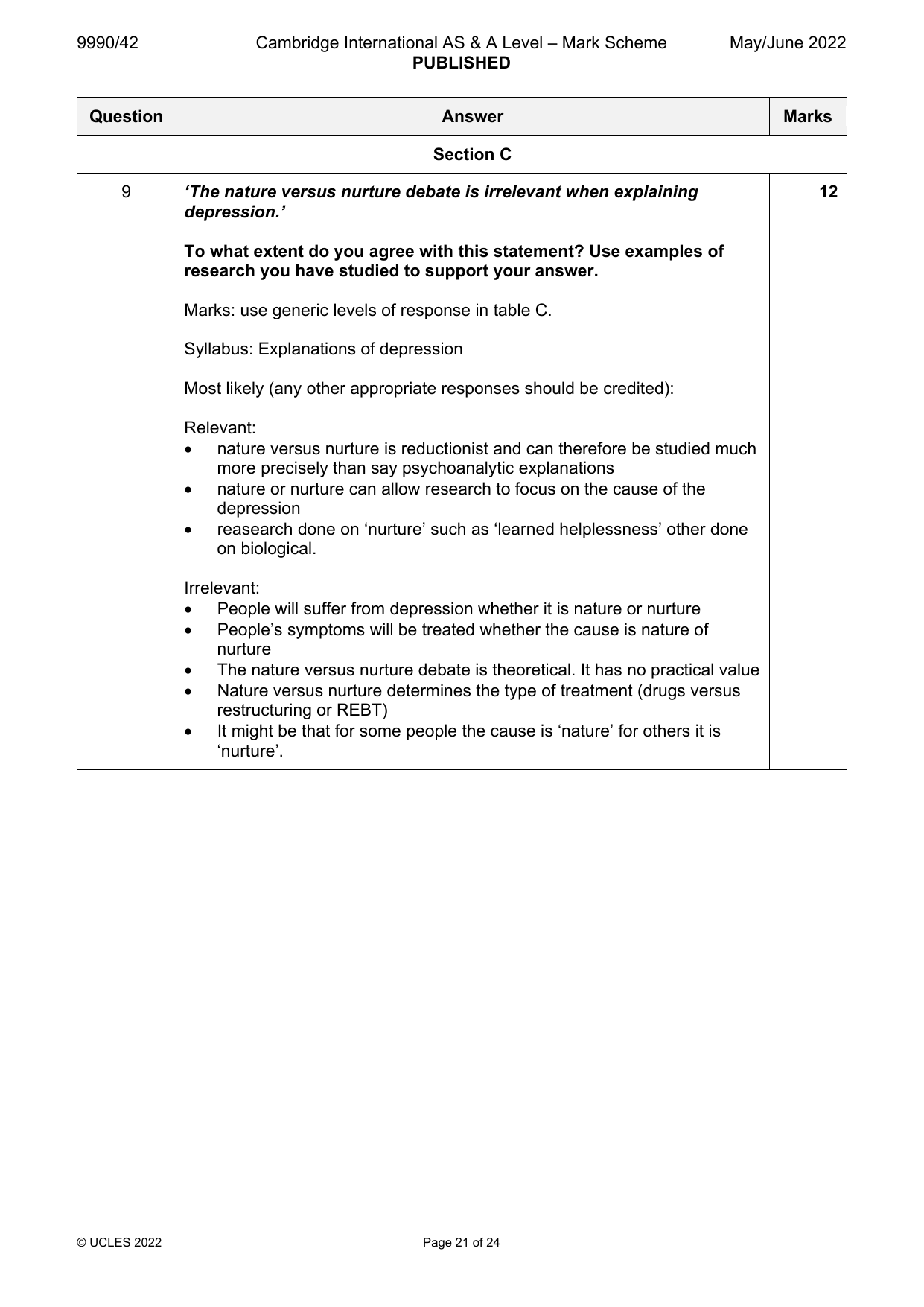 9990-2022-mj-42-q09 official mark scheme page