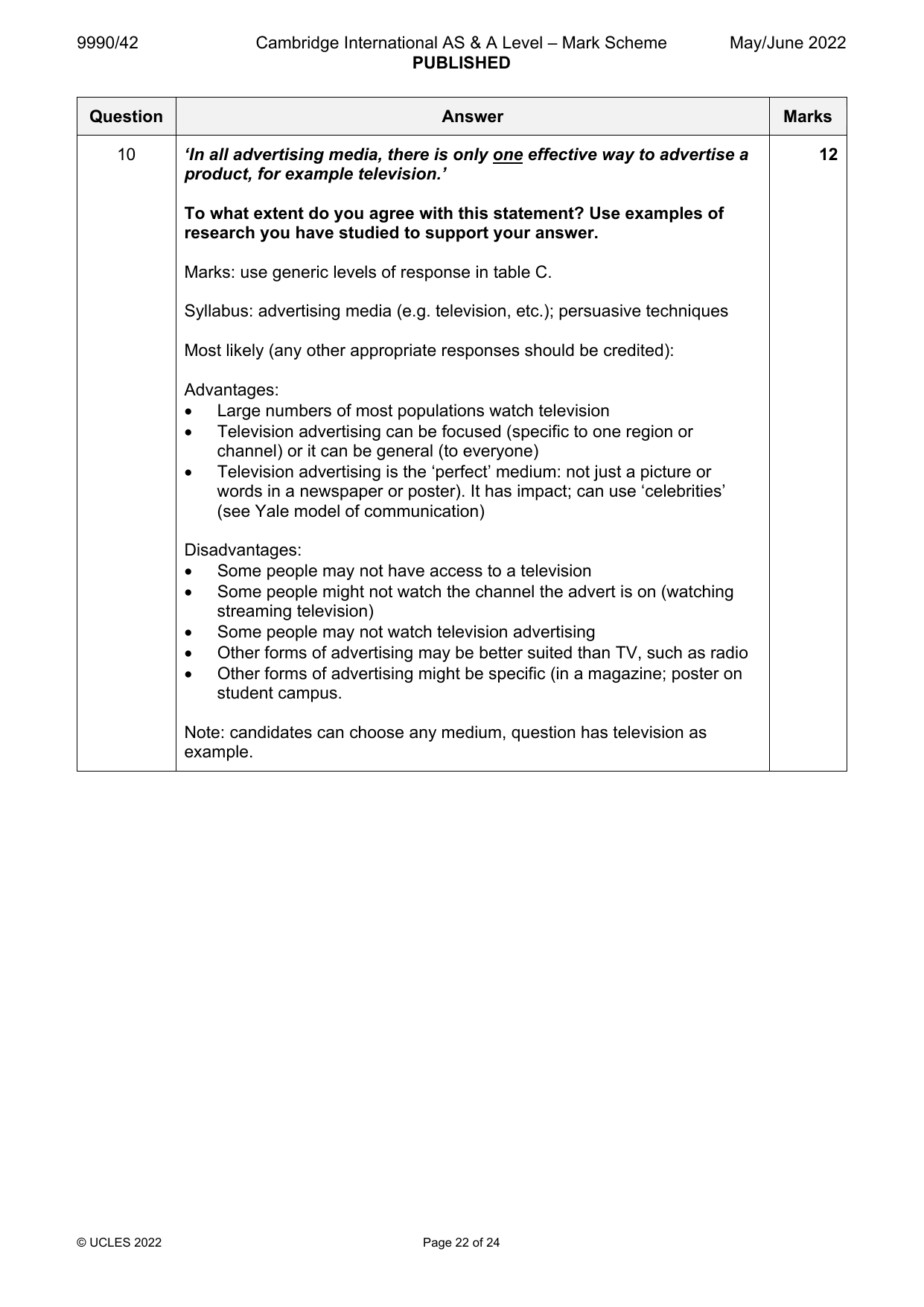 9990-2022-mj-42-q10 official mark scheme page