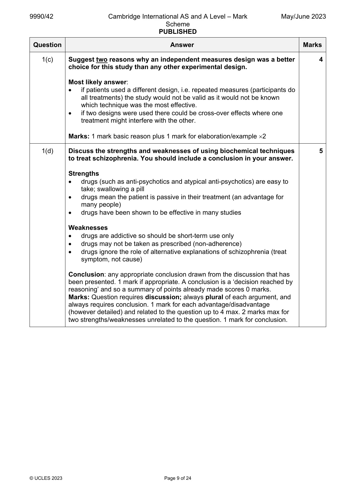 9990-2023-mj-42-q01 official mark scheme page