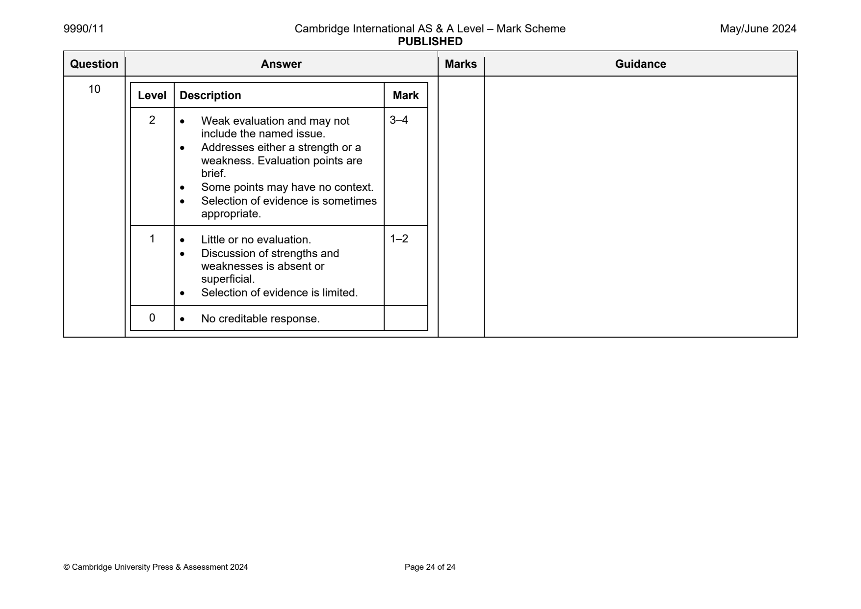 9990-2024-mj-11-q10 official mark scheme page