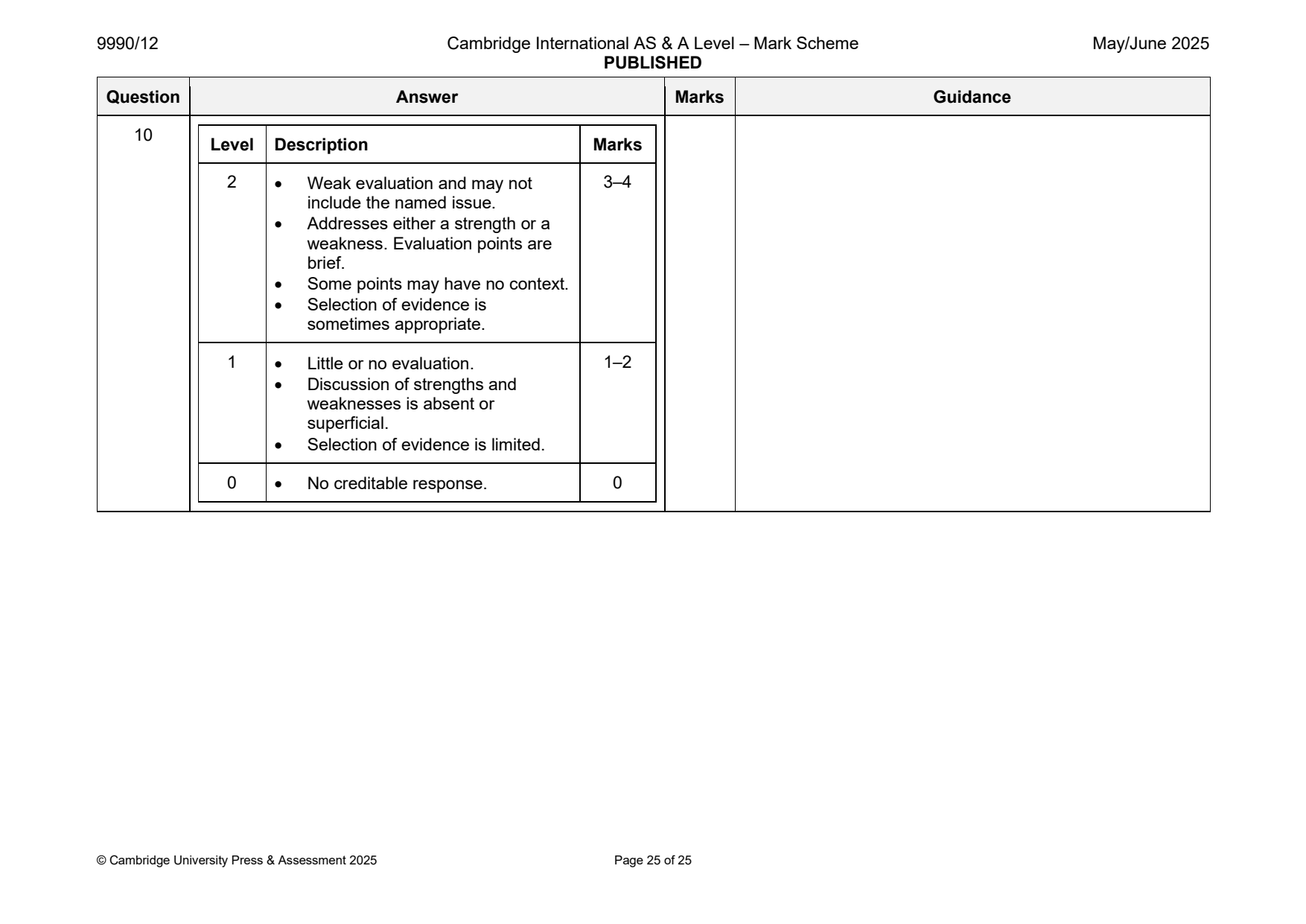 9990-2025-mj-12-q10 official mark scheme page